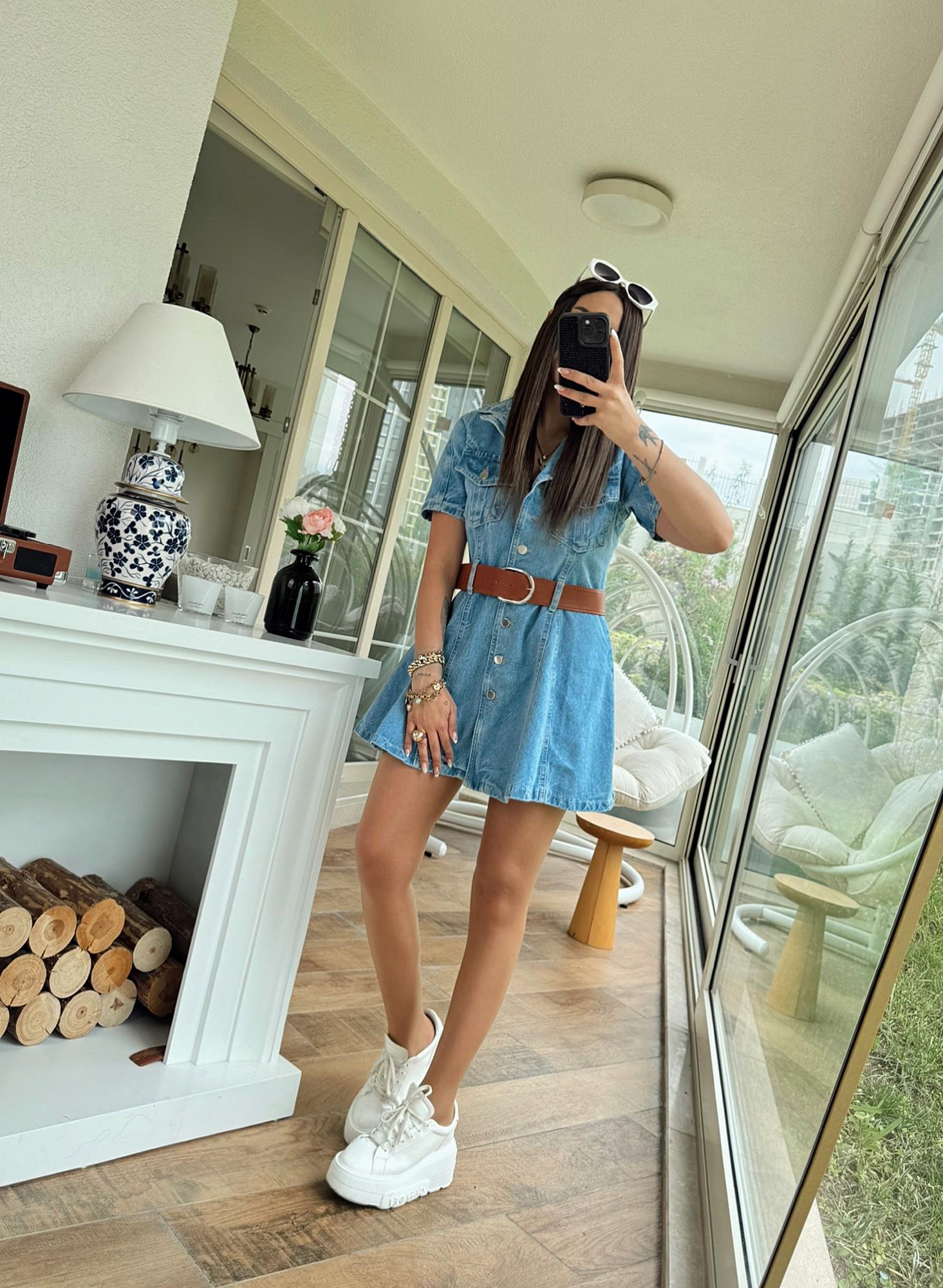 Kemerli Jean Mini Elbise