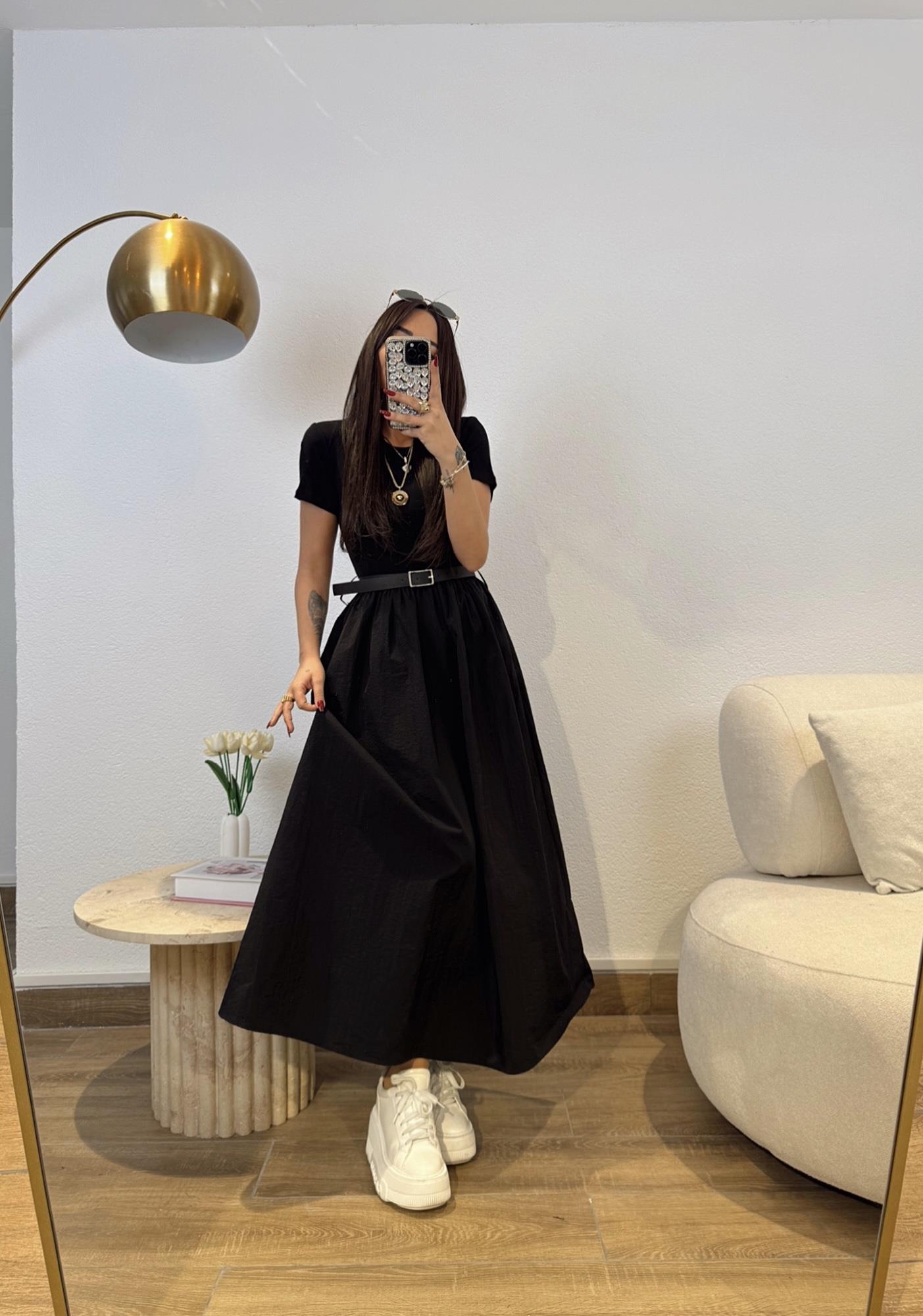 Kemerli Paraşüt Kumaş Basic Elbise