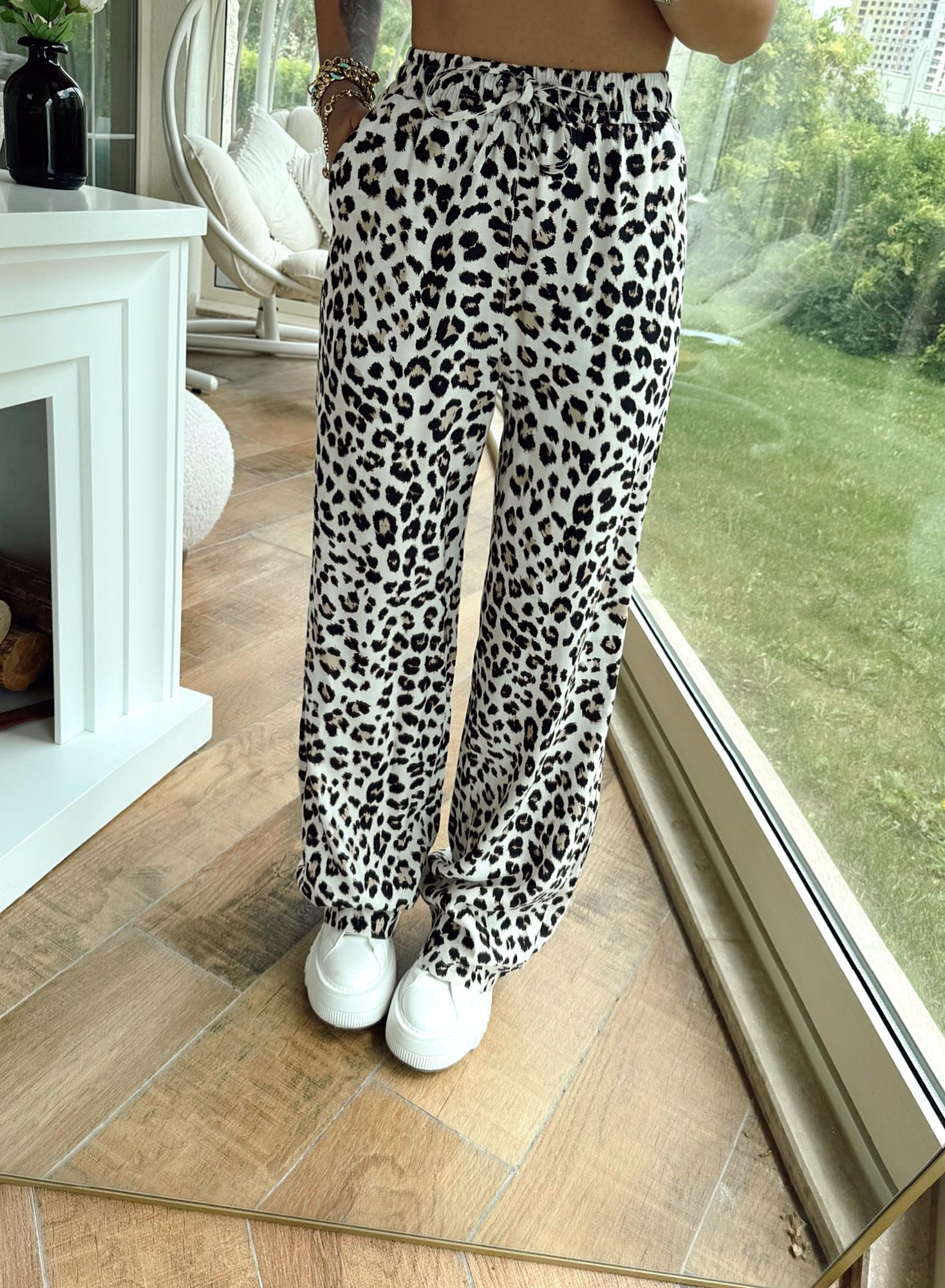 Keten Leopar Desen Rahat Pantolon
