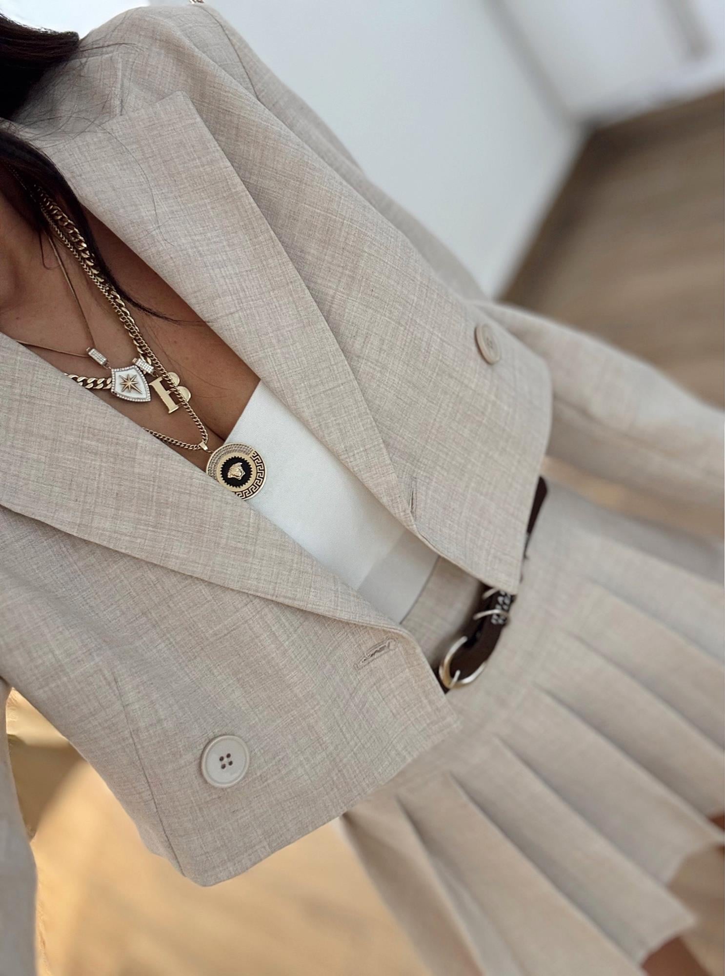 Keten Vatkalı Crop Ceket
