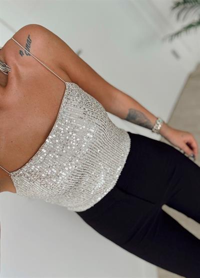 Lastik Askılı Bal Rengi Payet Crop