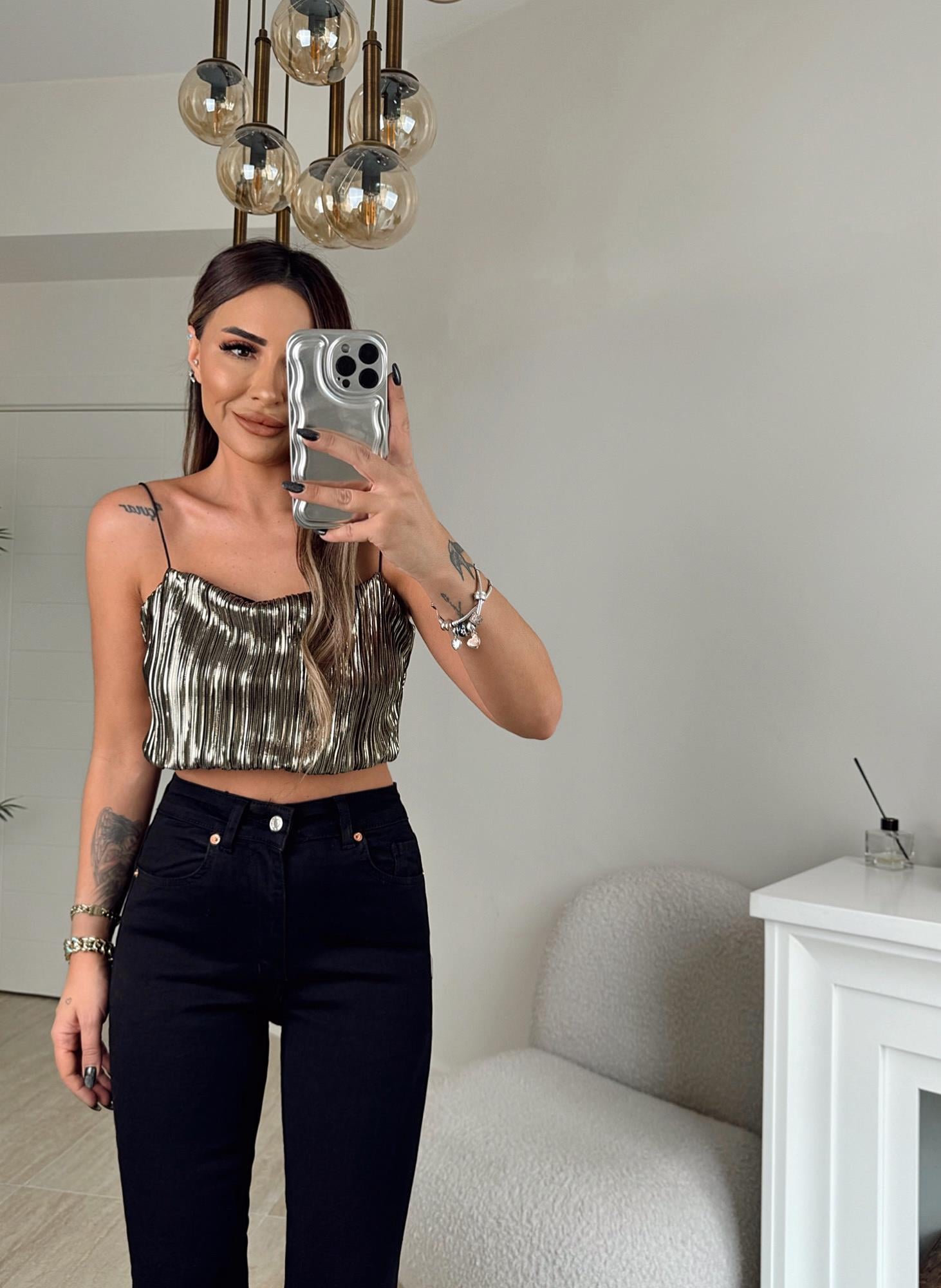 Lastik Askılı Metalik Gold Crop 