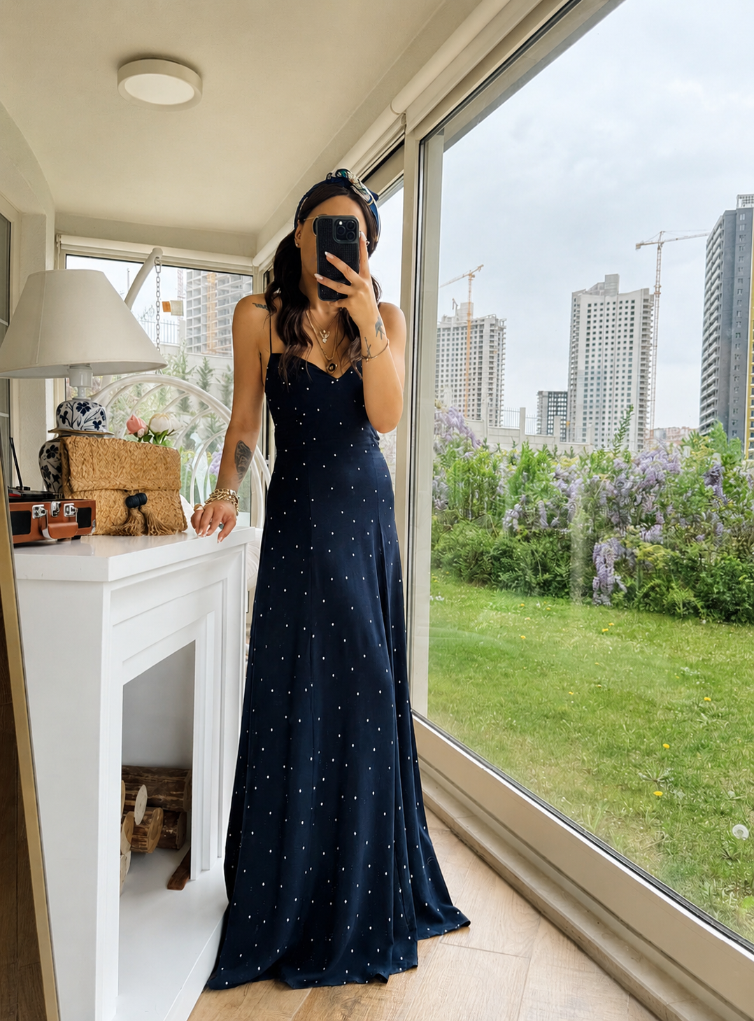 Lastik Askılı Puantiyeli Laci Maxi Elbise