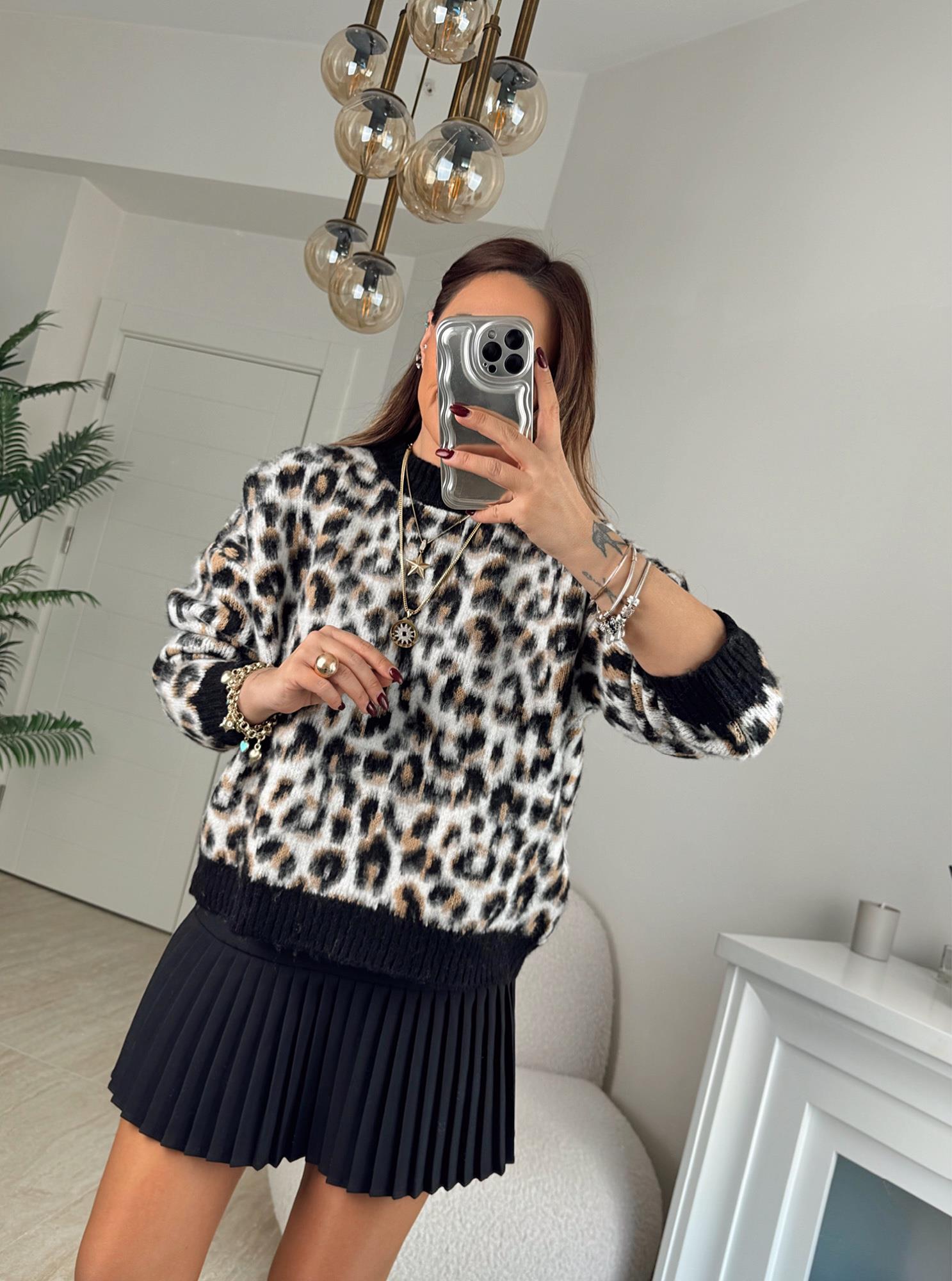 Leopar Desen Yumoş Kazak
