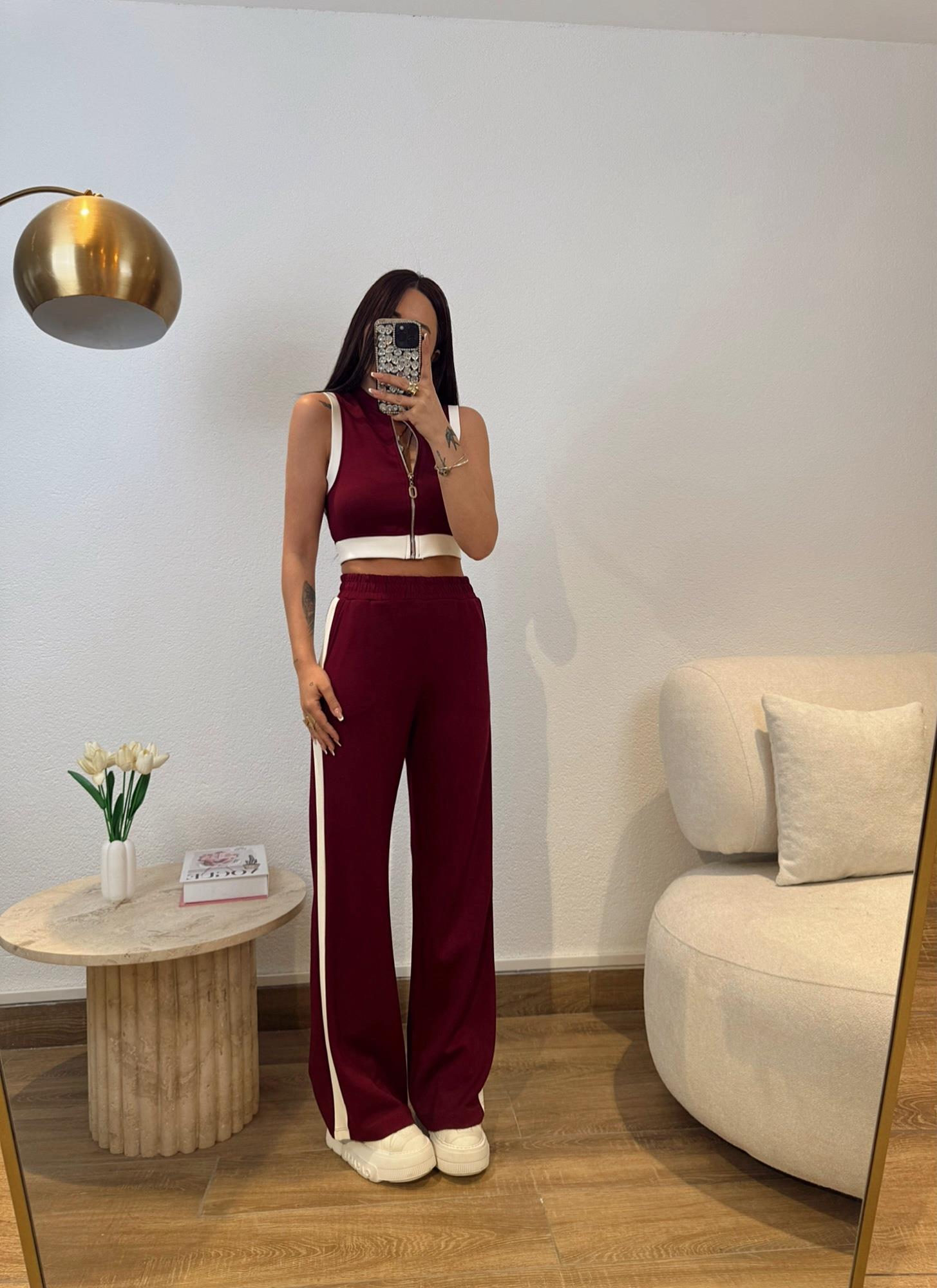 Marka Model Şeritli Bordo Eşofman Takımı