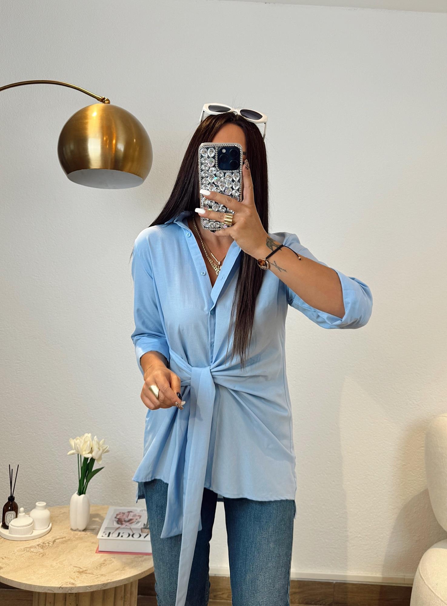 Marka Model Yandan Bağlamalı Poplin Mavi Gömlek