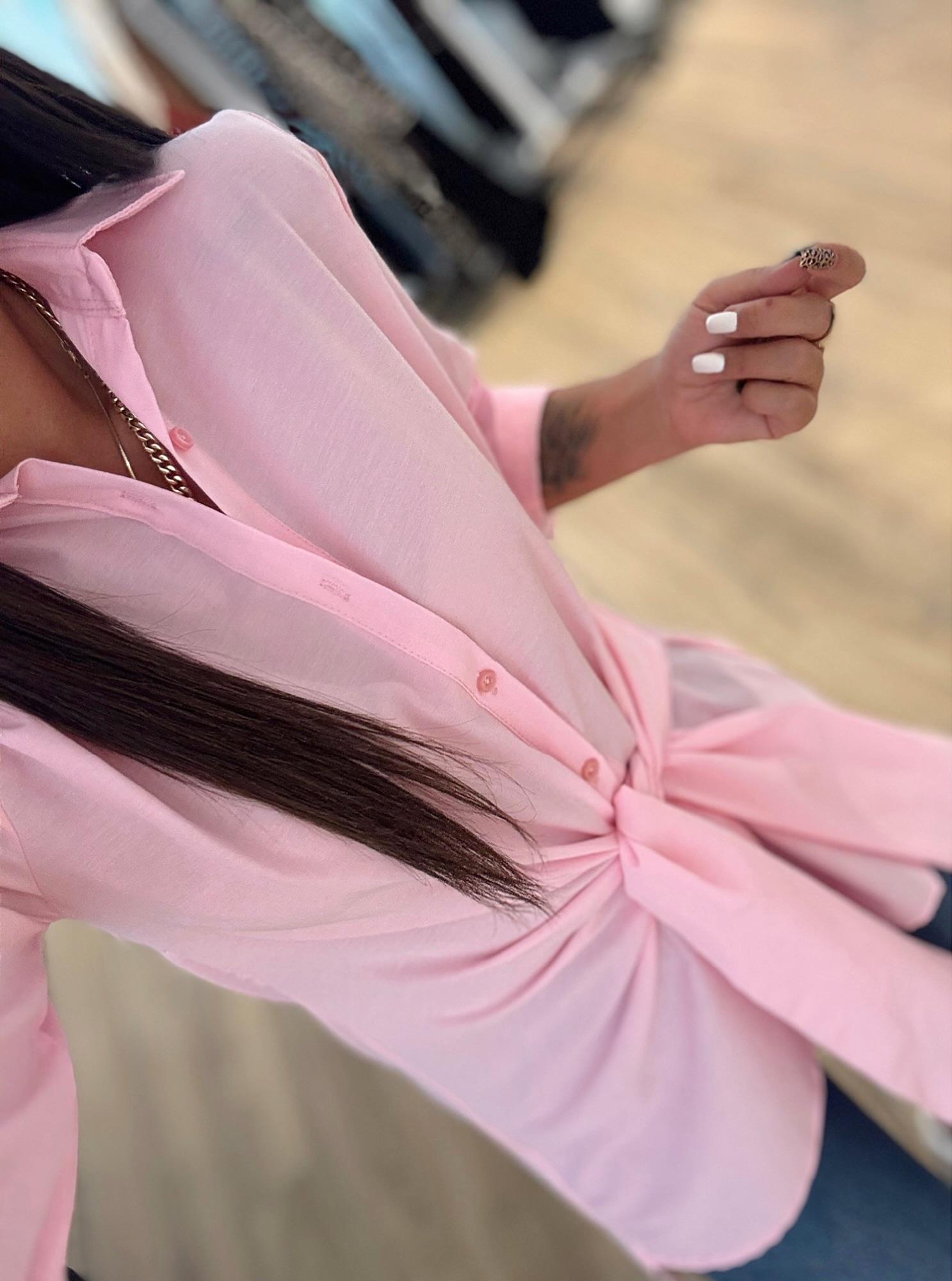 Marka Model Yandan Bağlamalı Poplin Pembe Gömlek