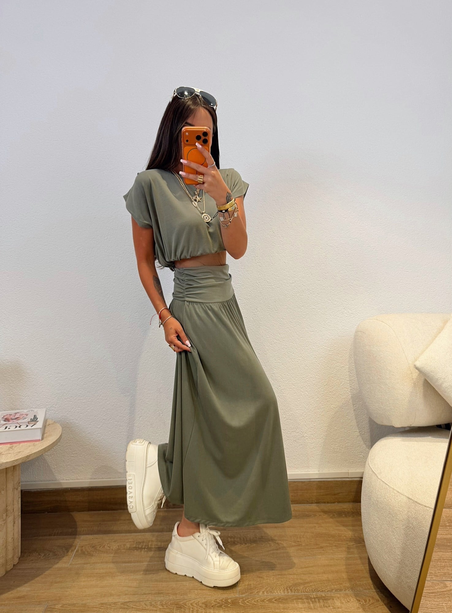 Modal Crop & Etek Haki Takım