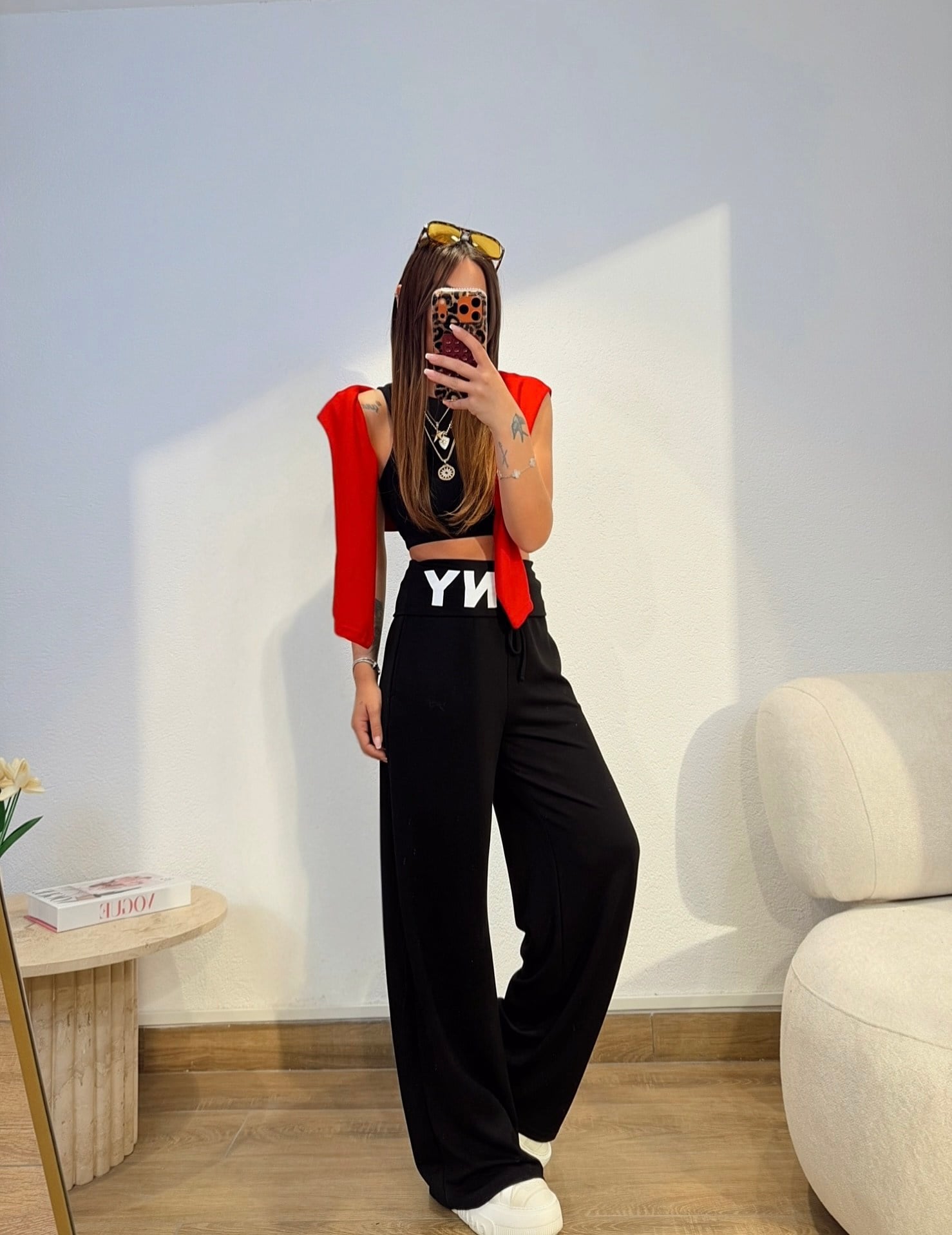 Ny Baskı Bel Detay Siyah Modal Eşofman