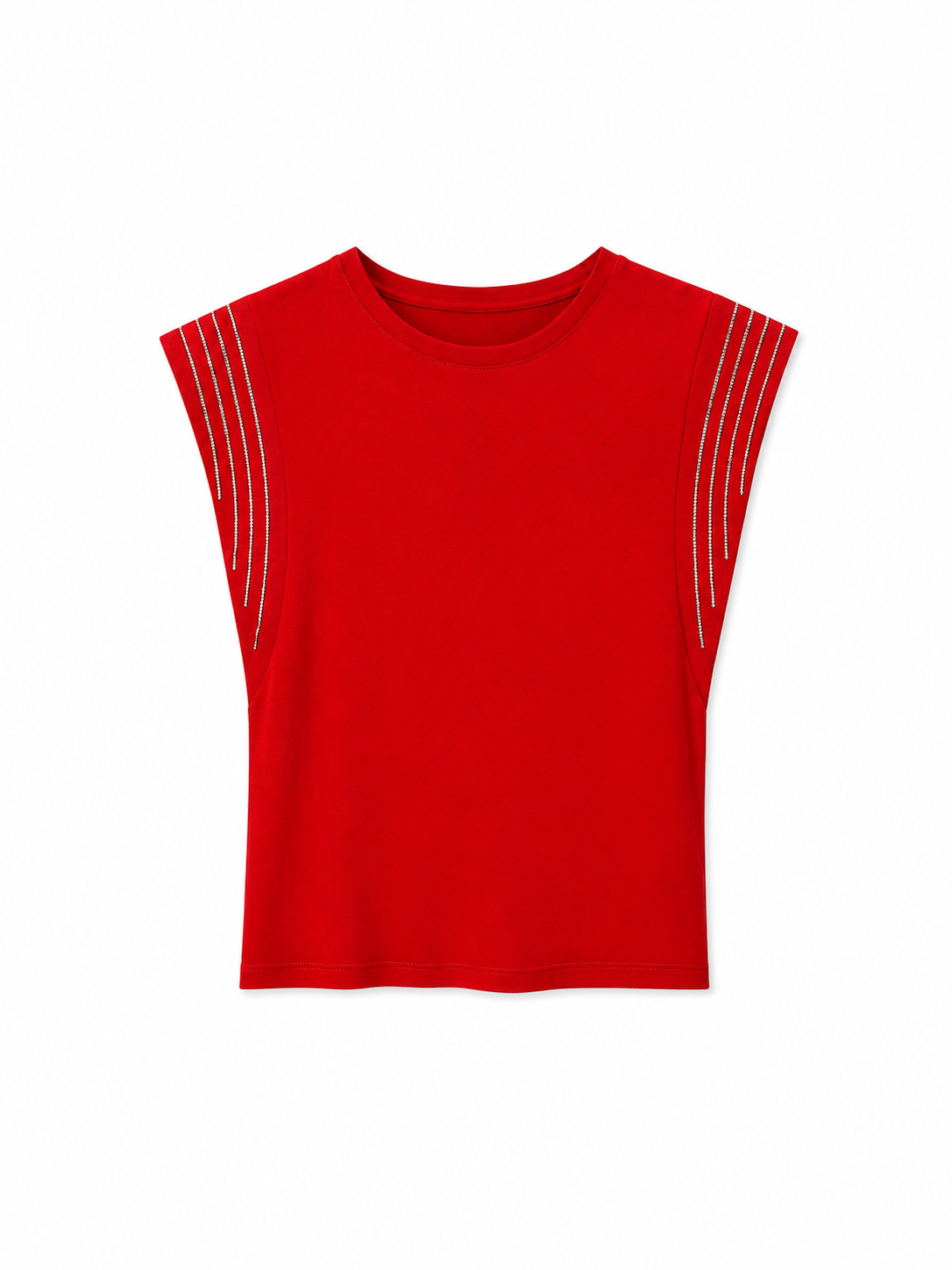 Omuz Taş Detay Pamuklu Kırmızı Tshirt