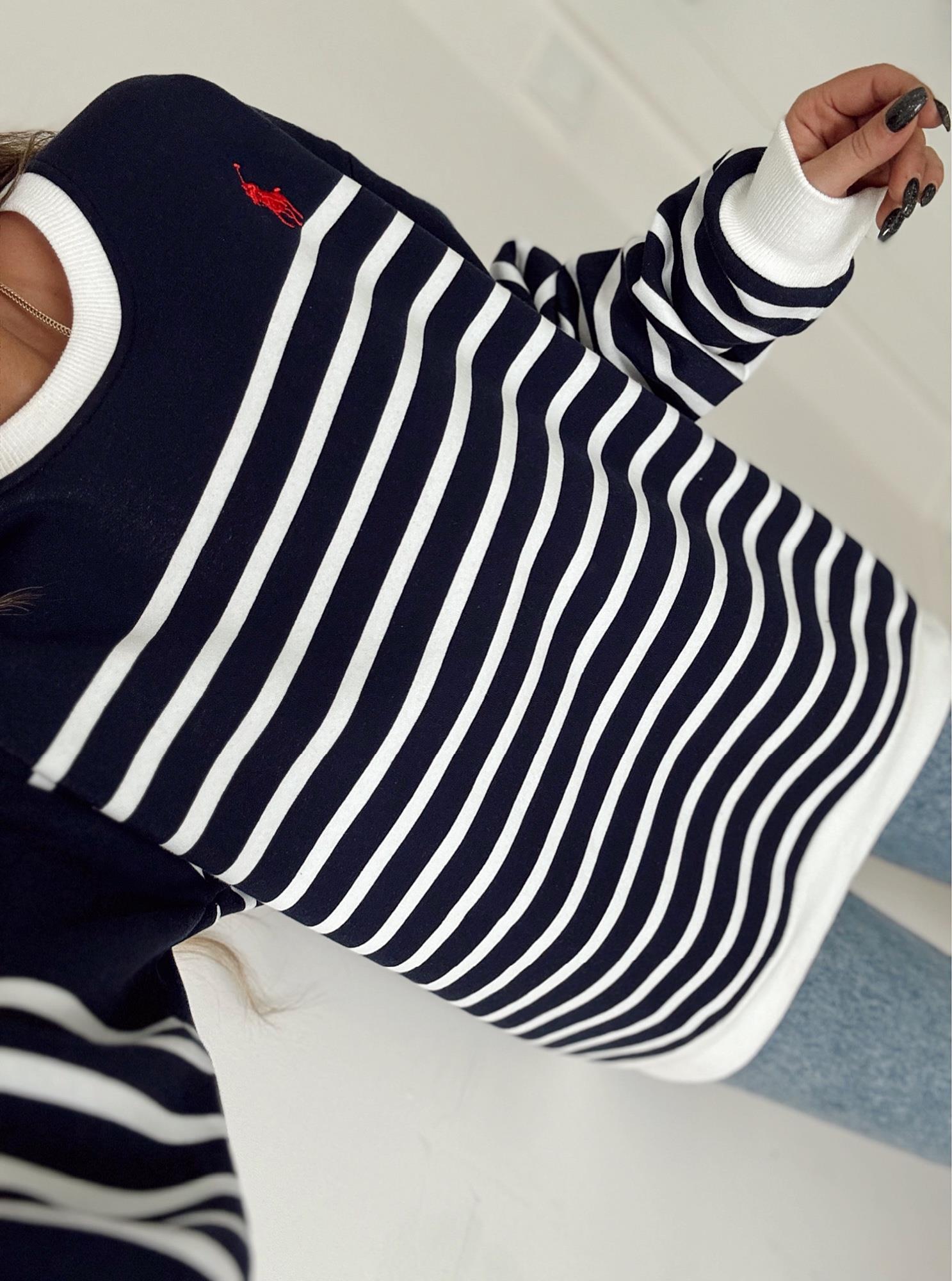 Orijinal Marka Beyaz Çizgili Laci Sweatshirt