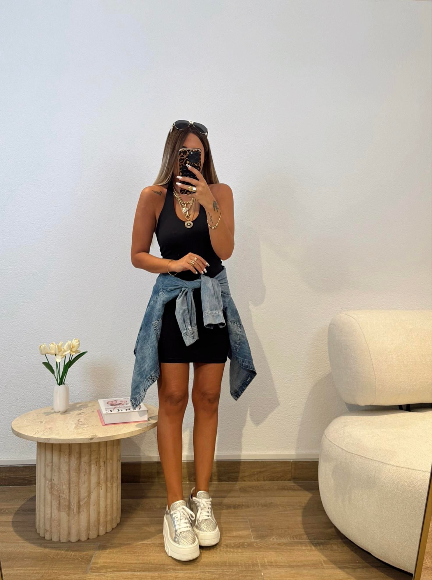 Orj Marka Halter Yaka Siyah Mini Elbise