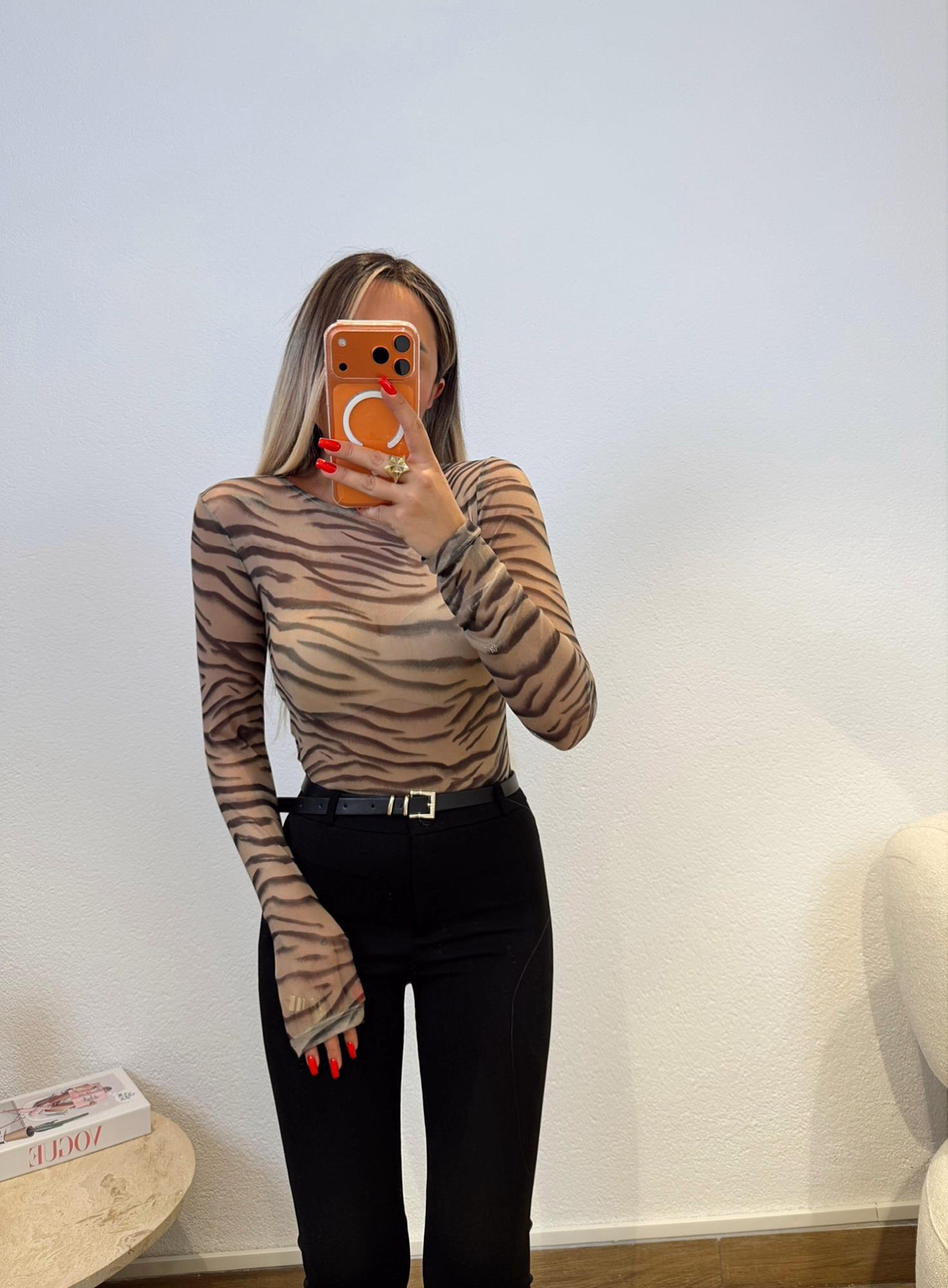 Orj Marka Zebra Desen Transparan Bluz