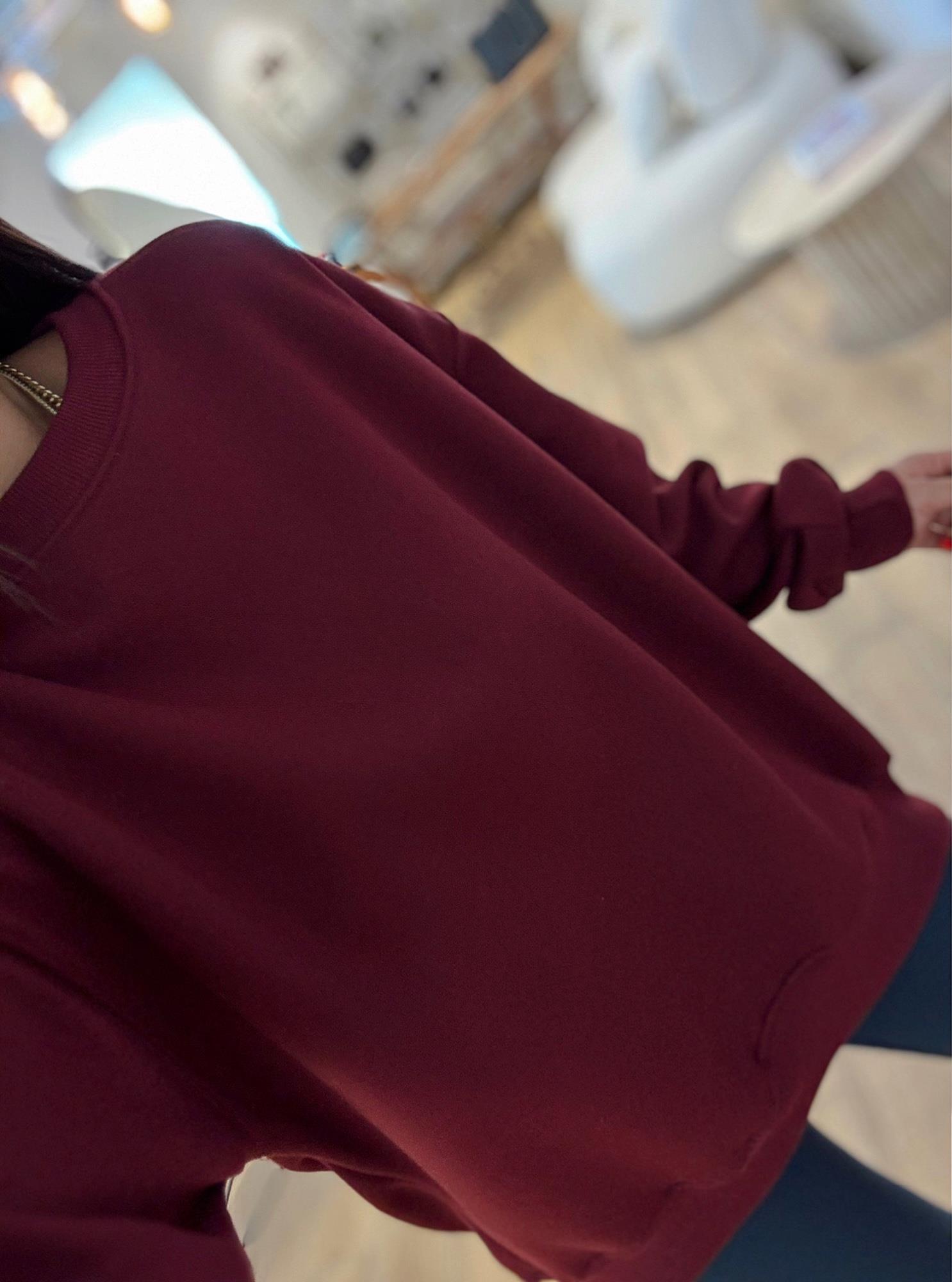Oversize Şardonlu Basic Bordo Sweatshirt