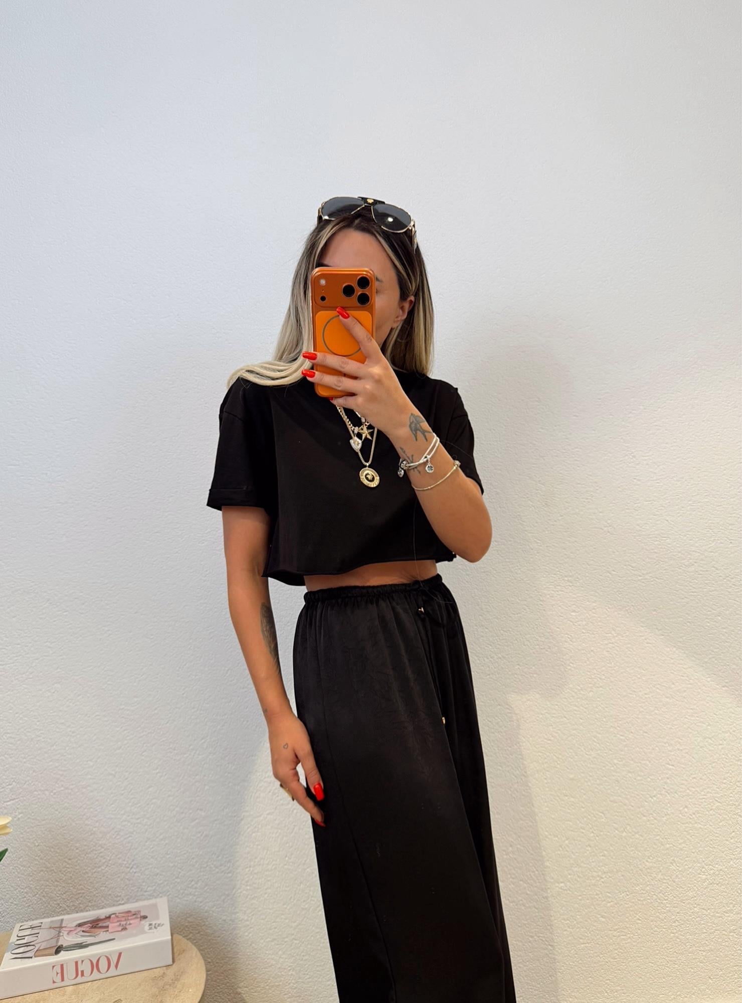 Pamuklu Siyah Crop Tshirt