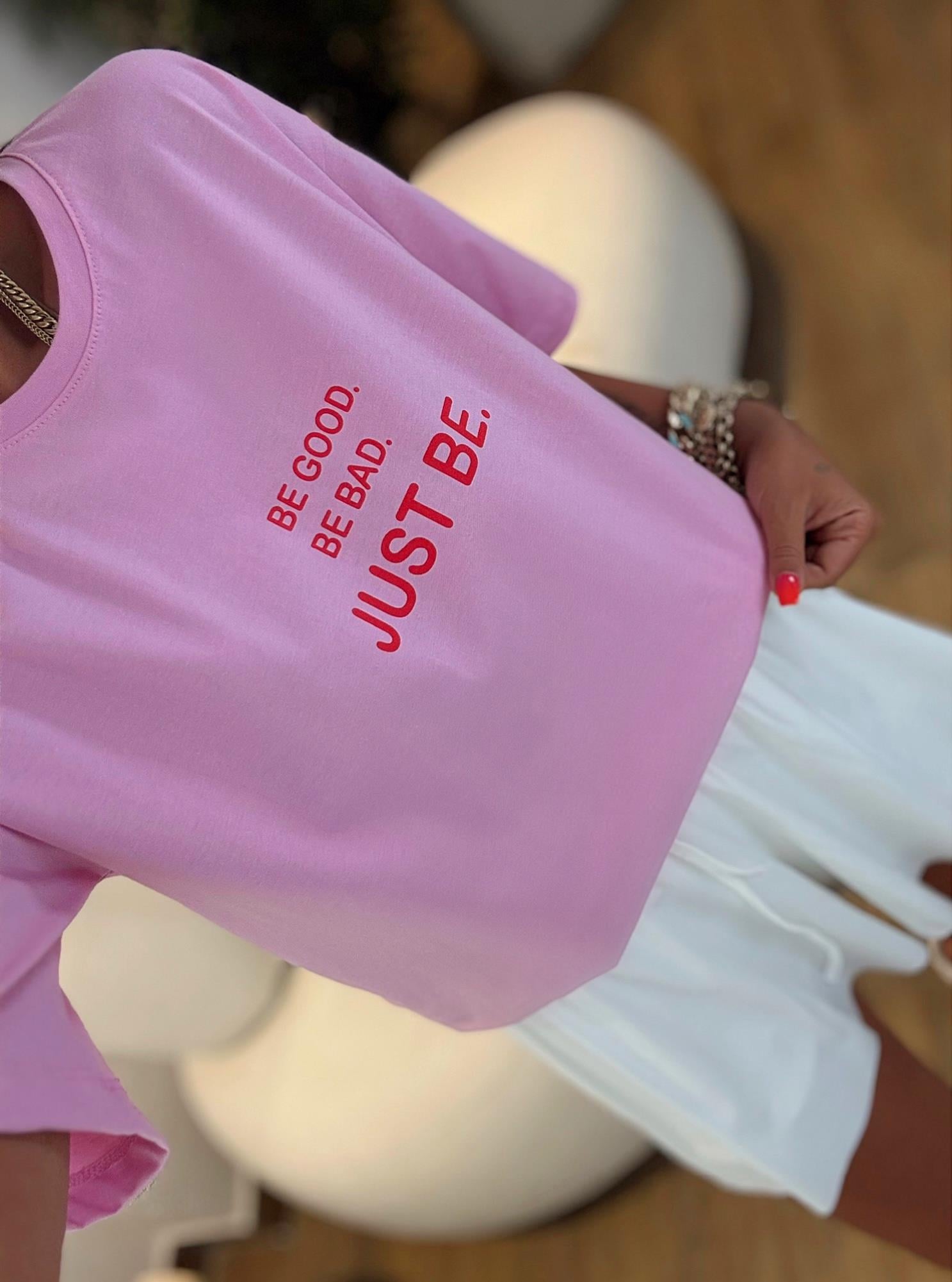 Pembe Baskılı Oversize Tshirt