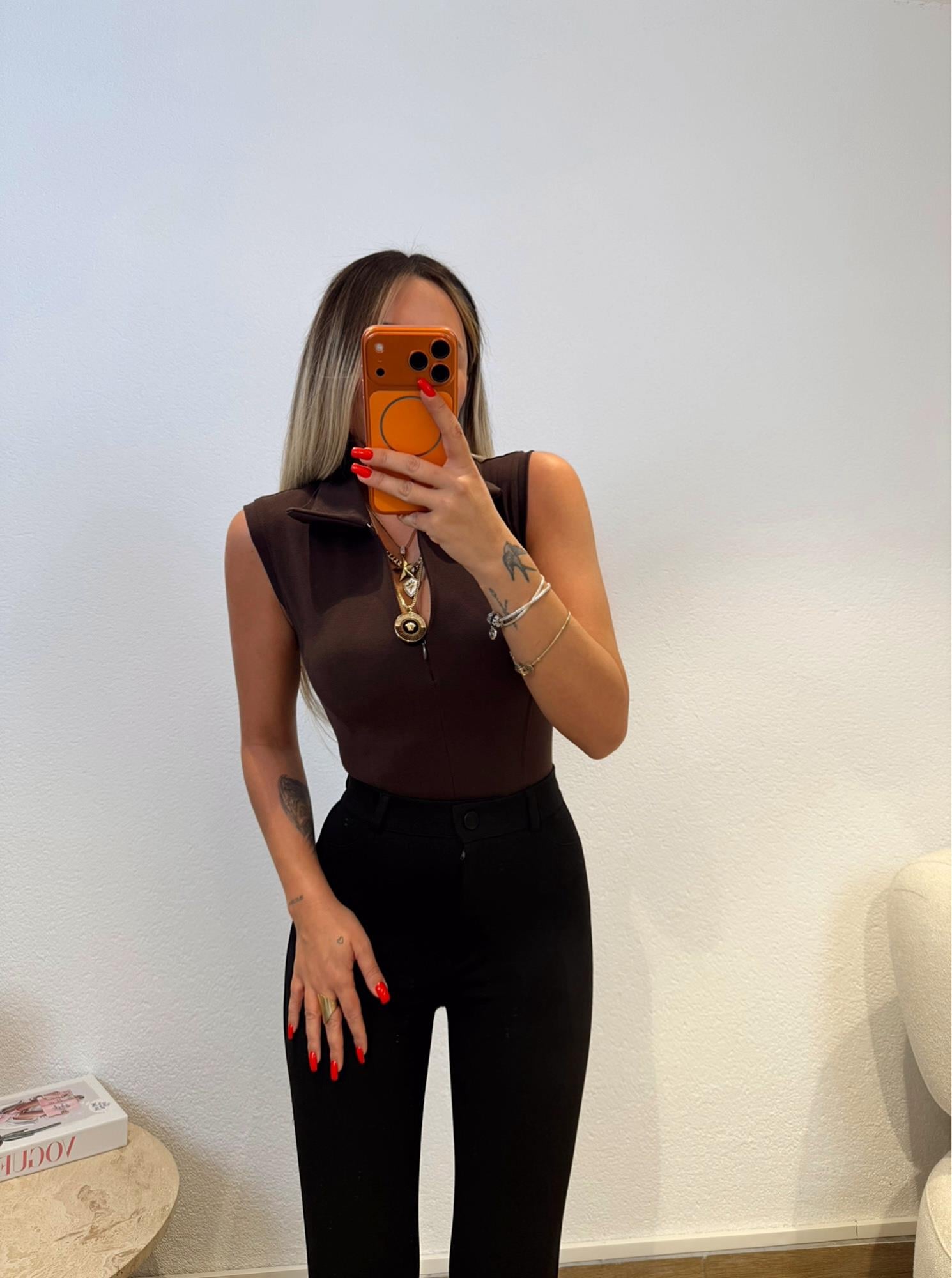 Polo Yaka Fermuarlı Kahve Badi