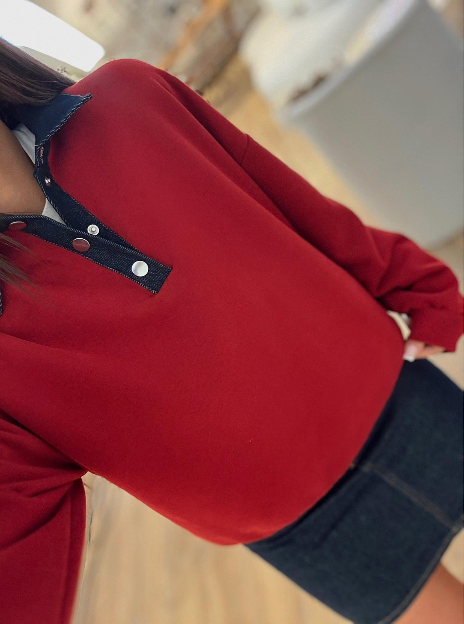 Polo Yaka Jean Detay Bordo Sweatshirt