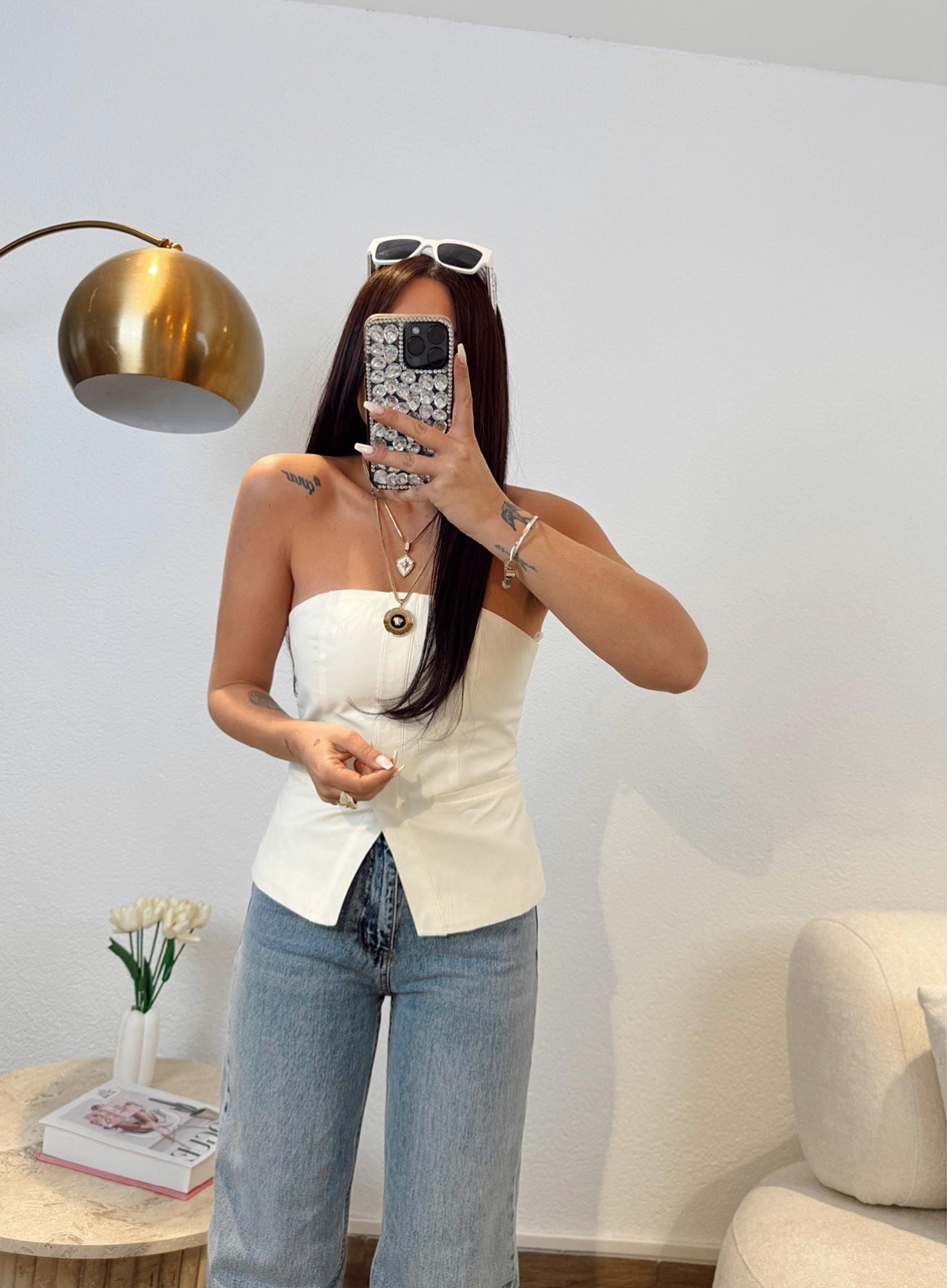 Poplin Astarlı Ekru Bustiyer