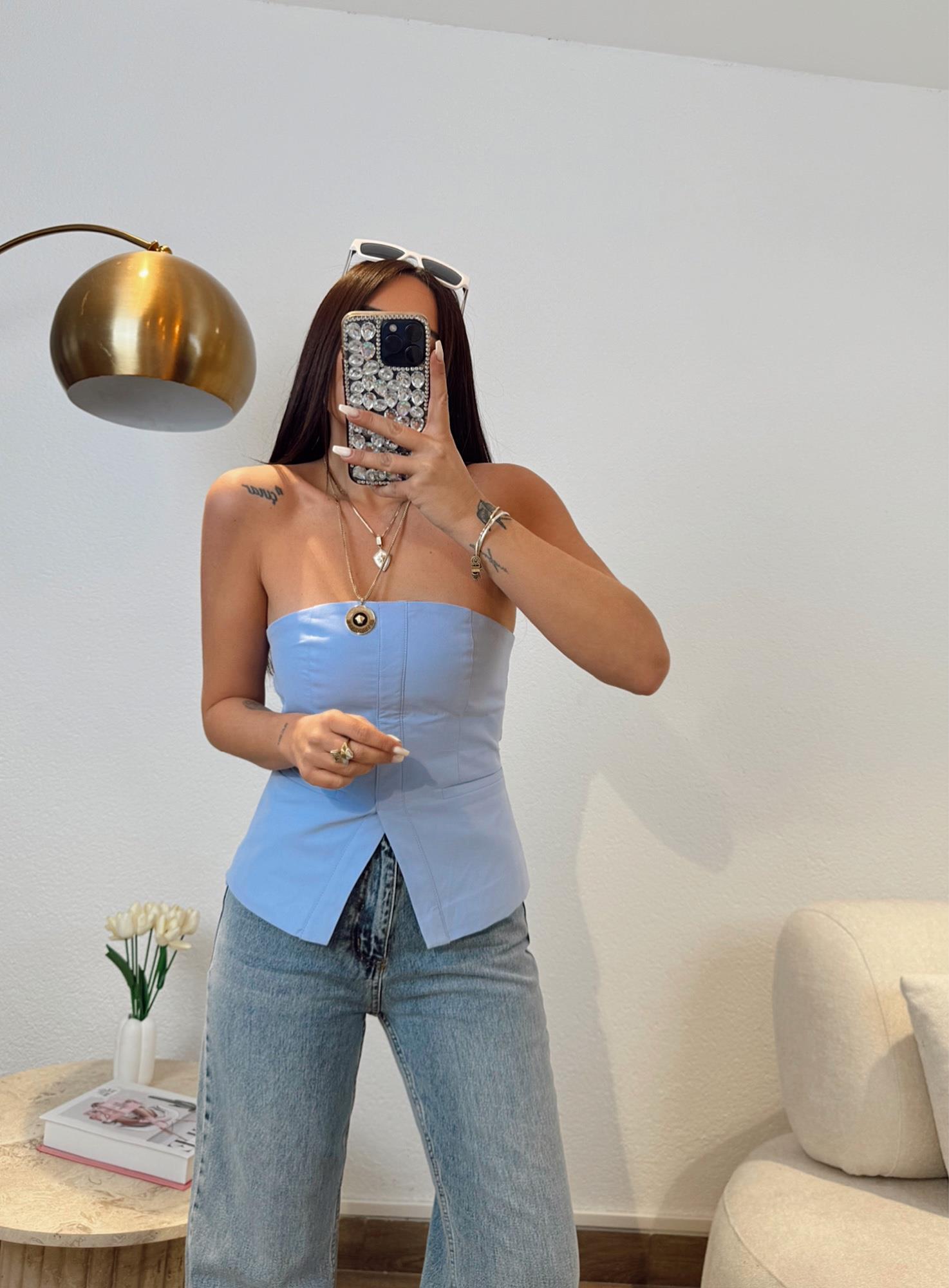 Poplin Astarlı Mavi Bustiyer