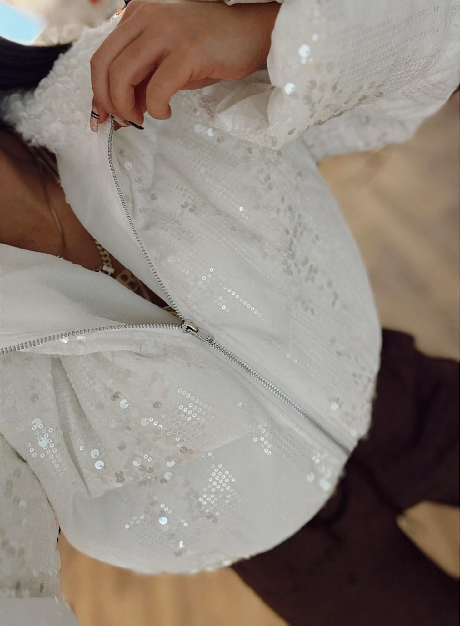 Premium Beyaz Payet Şişme Mont