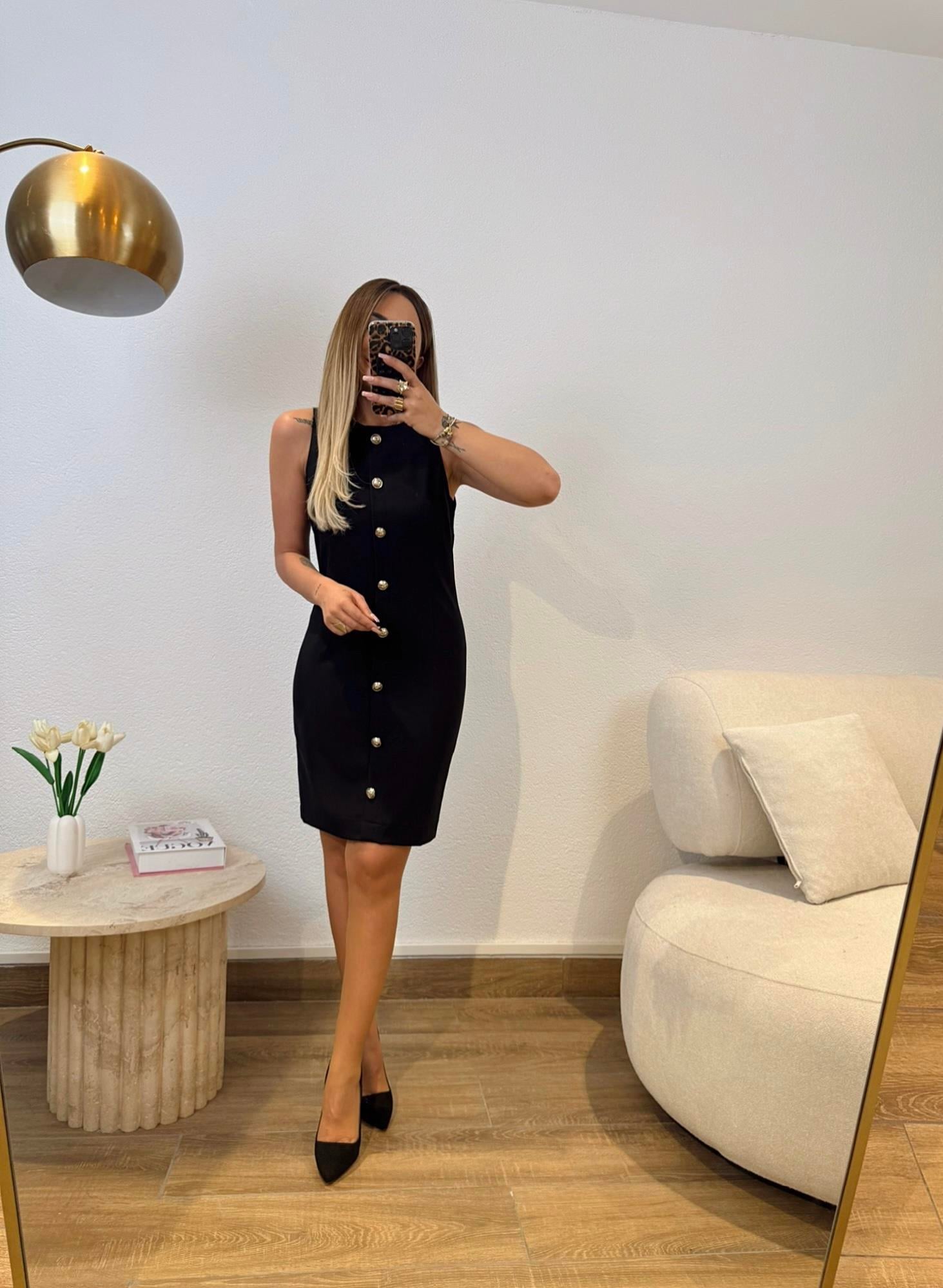 Premium Gold Düğmeli Kalem Elbise