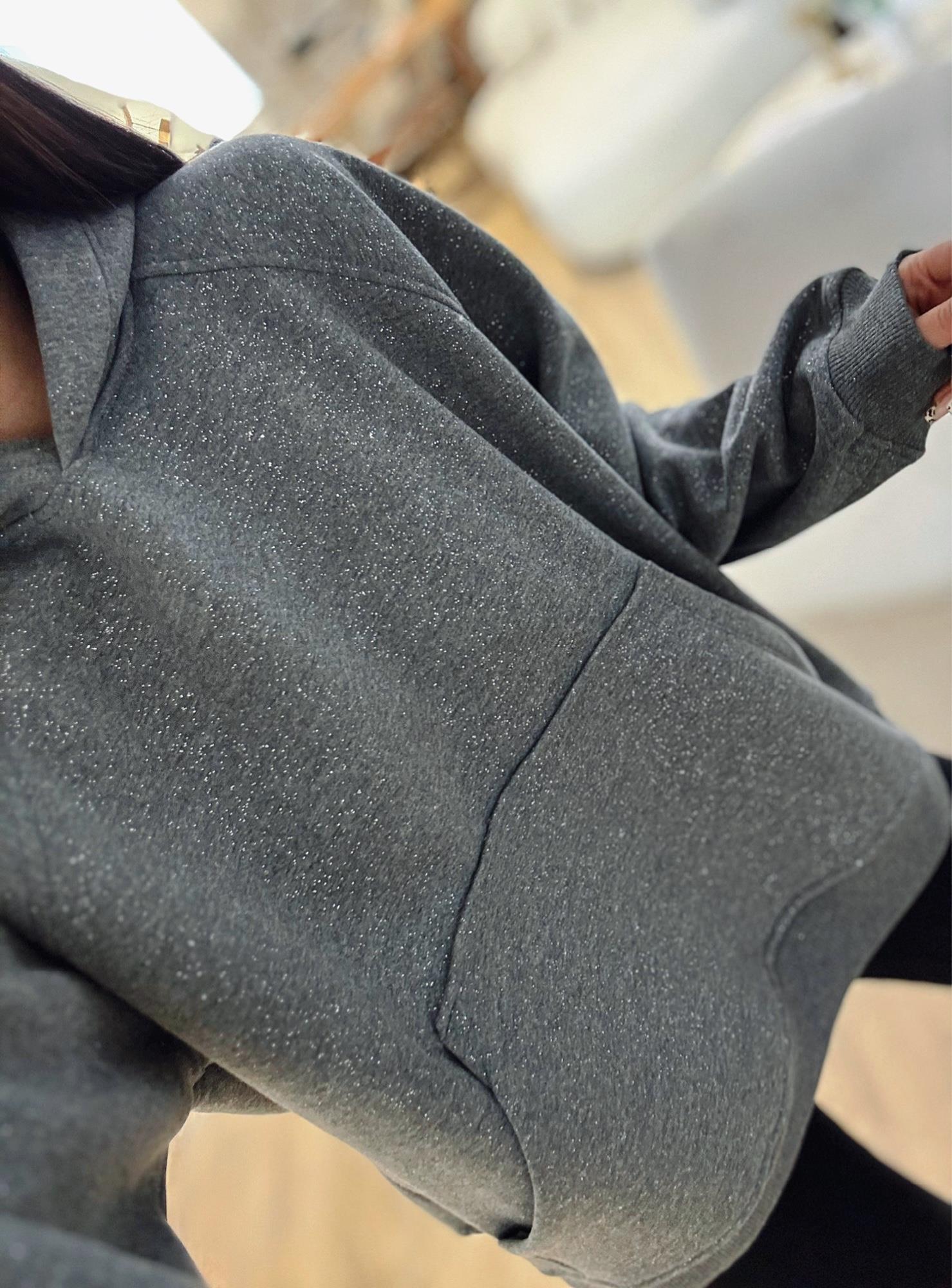 Premium Şardonlu Simli Gri Sweatshirt