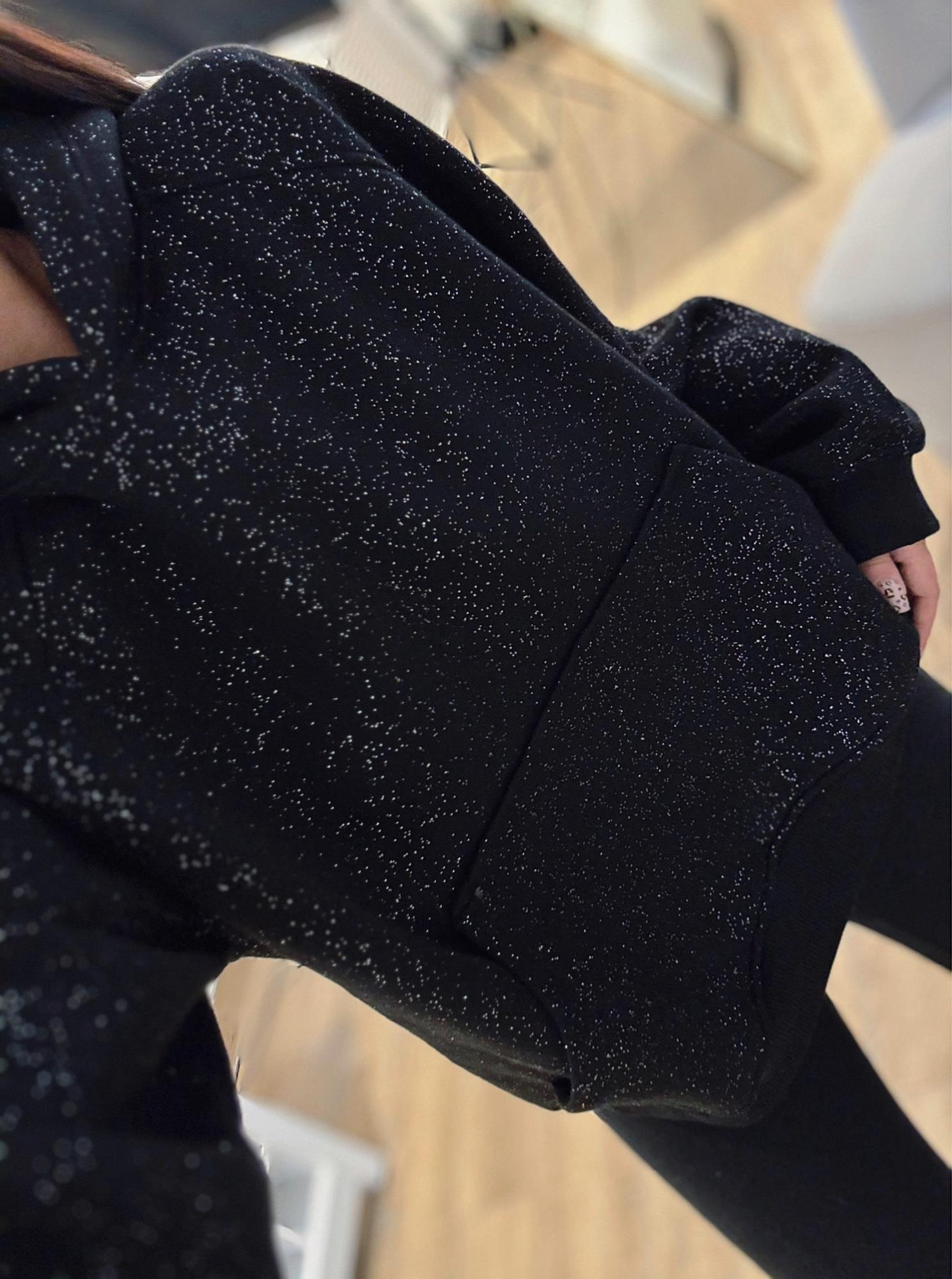 Premium Şardonlu Simli Siyah Sweatshirt