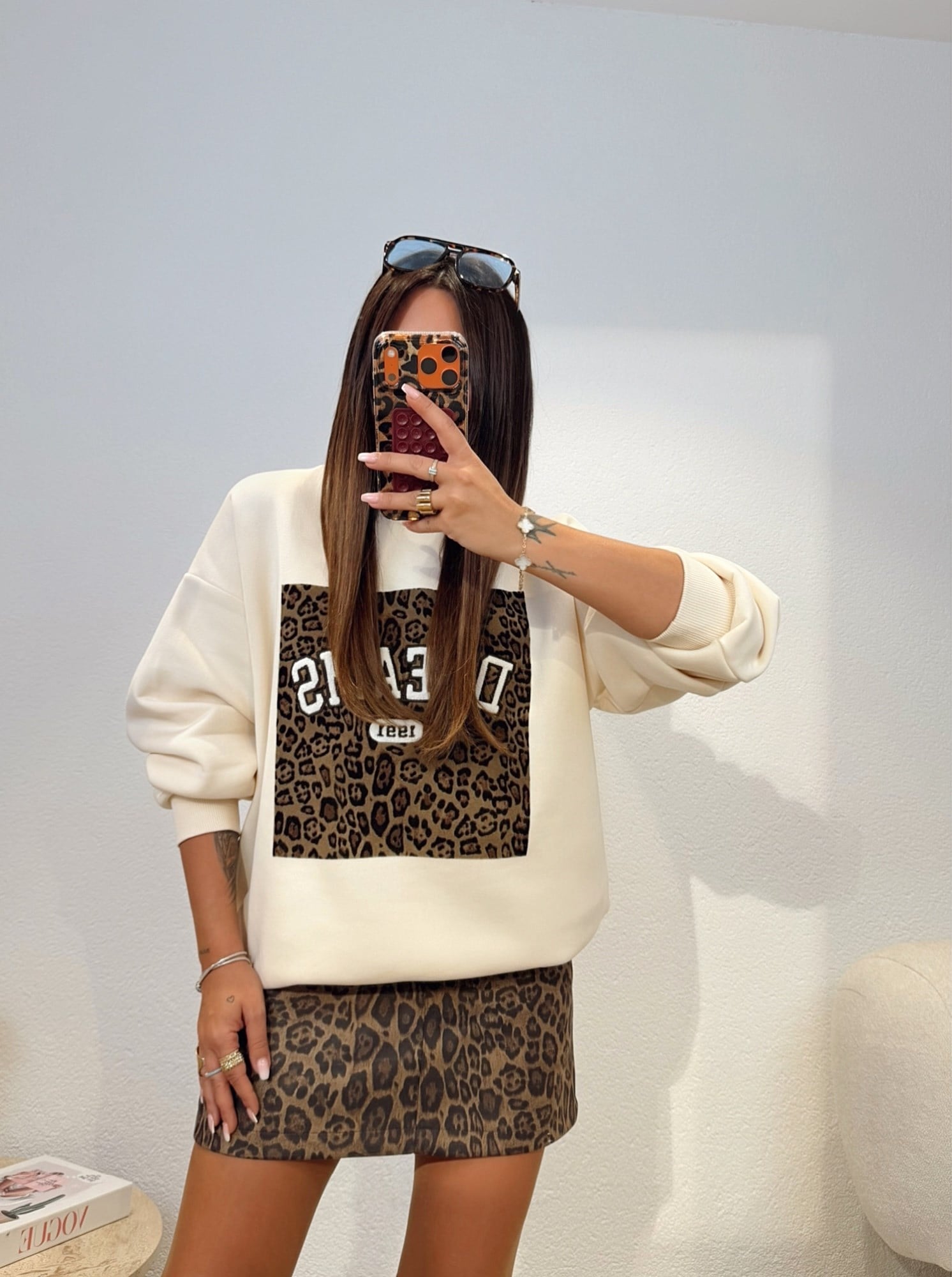 Premium Seri Leopar Nubuk Detay Sweatshirt