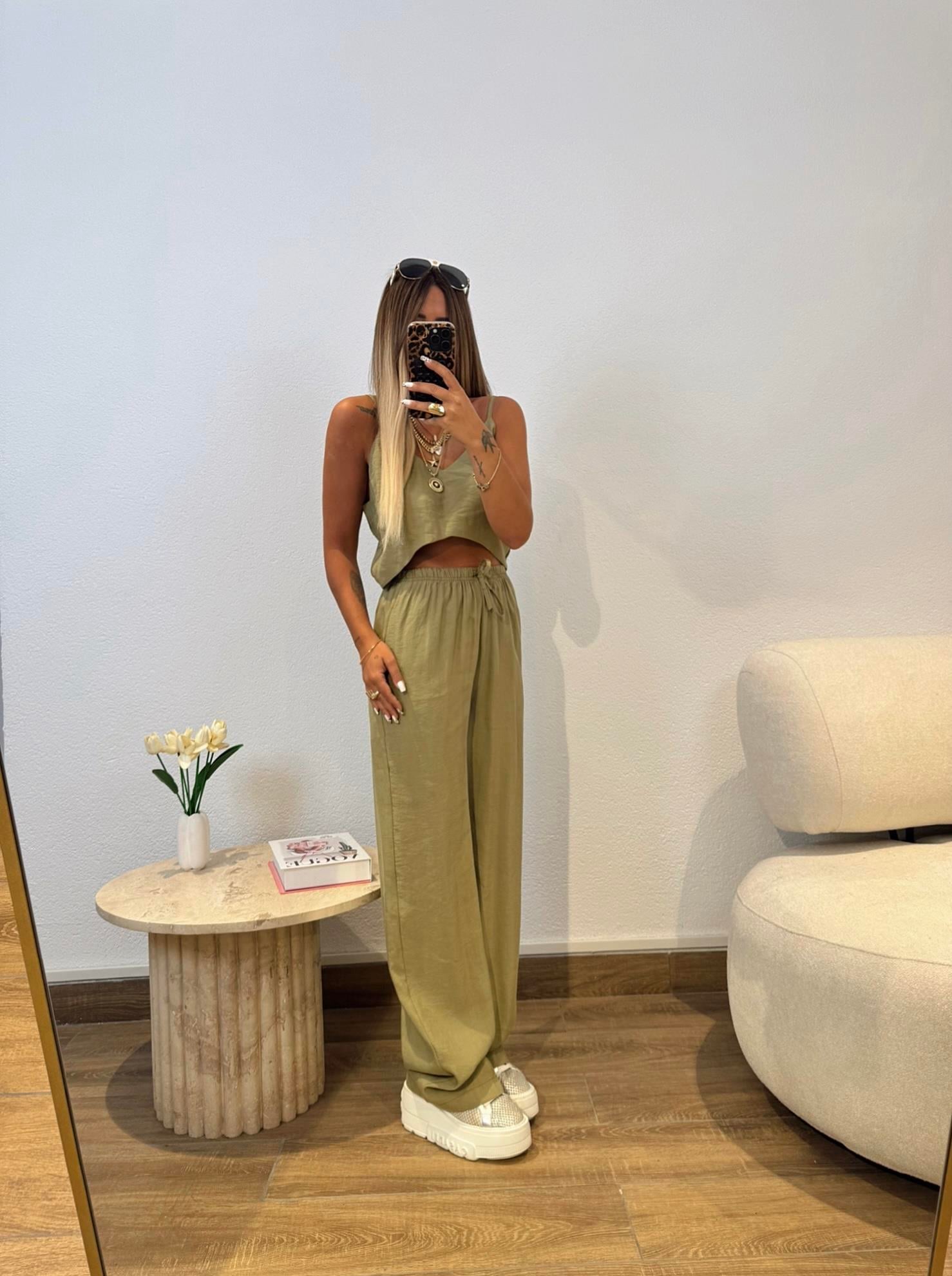 Tensel Crop-Pantolon Çağla Yeşili Takım