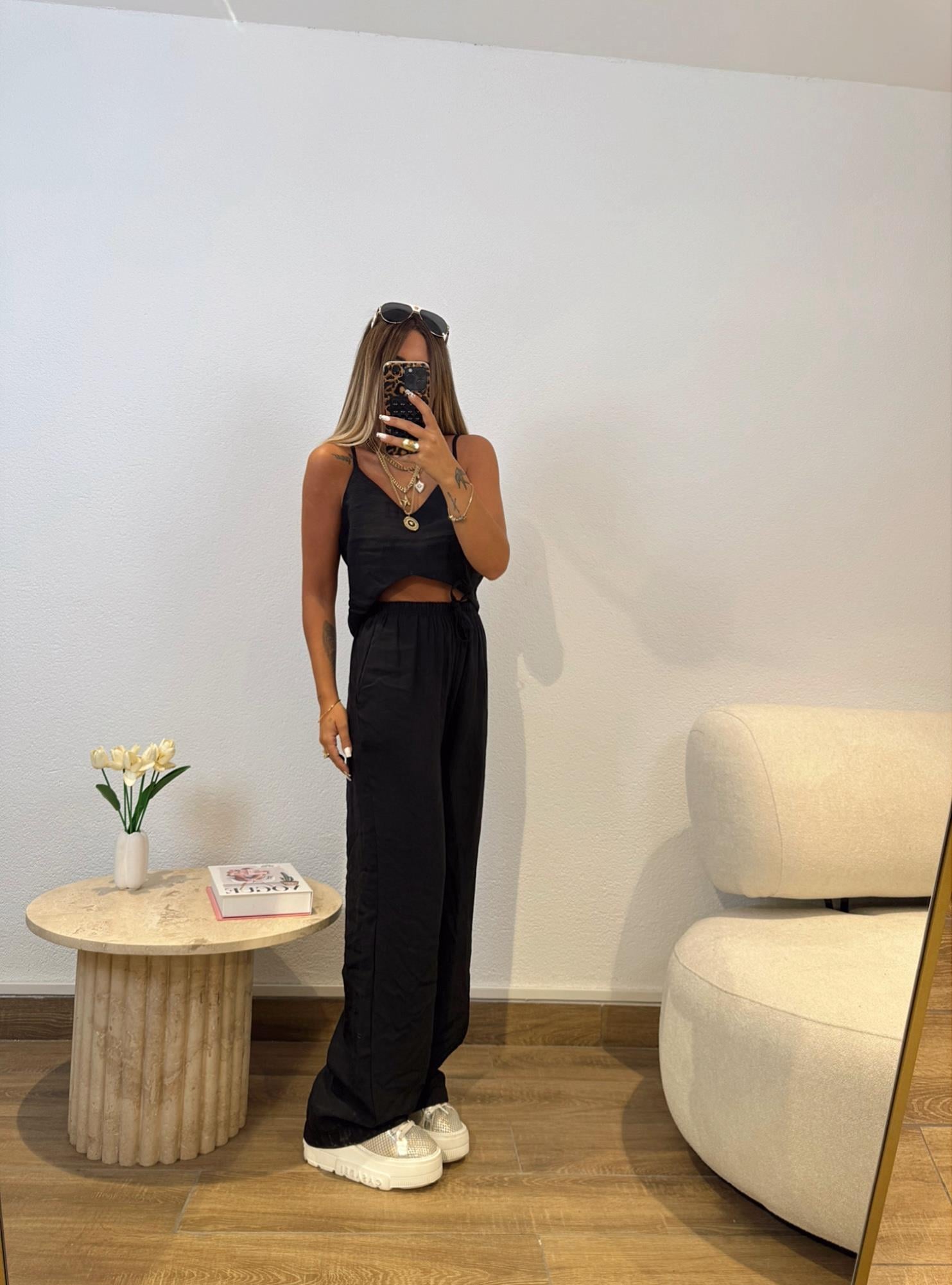 Tensel Crop-Pantolon Siyah Takım