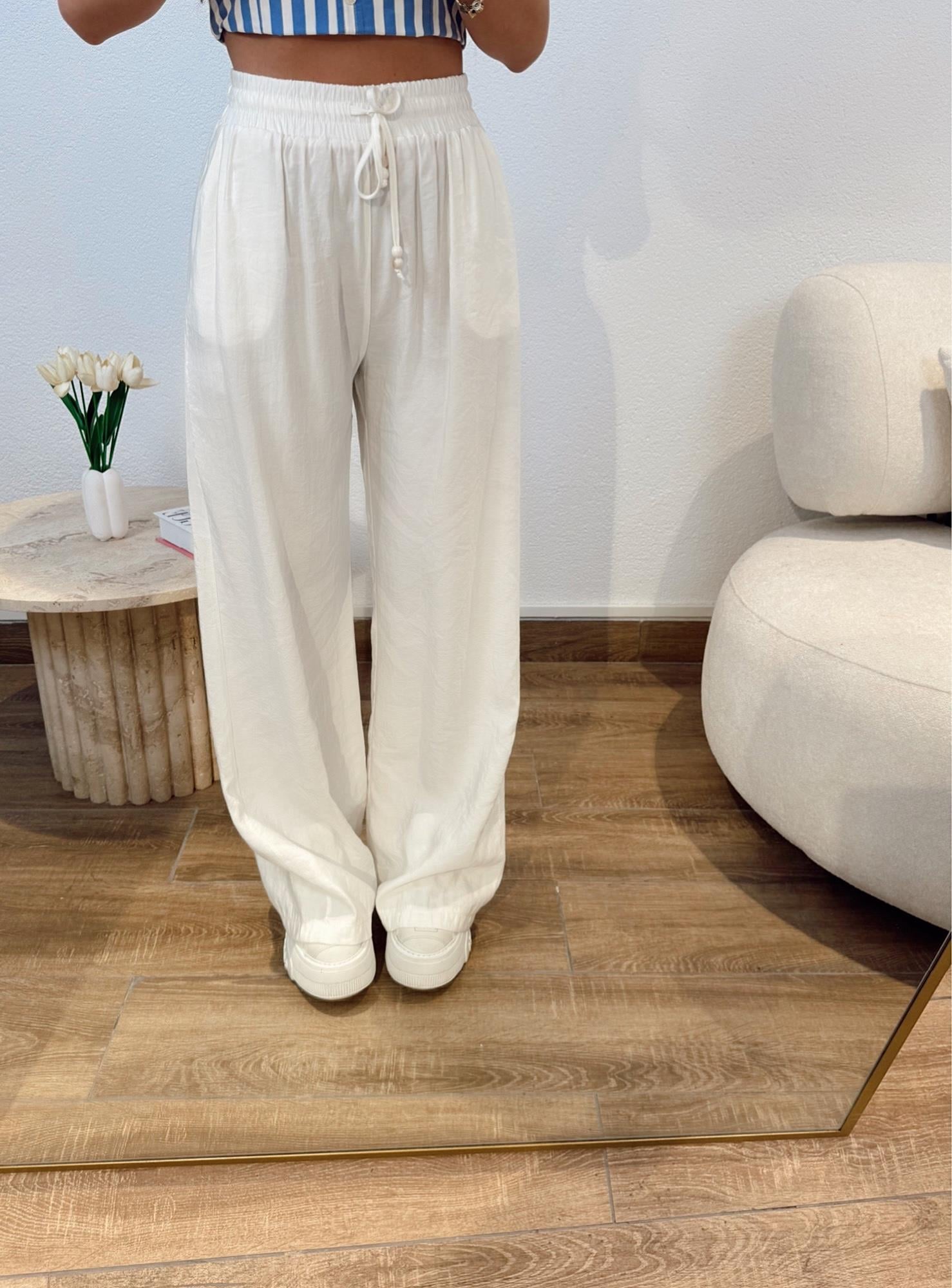 Tensel Kumaş Beyaz Pantolon