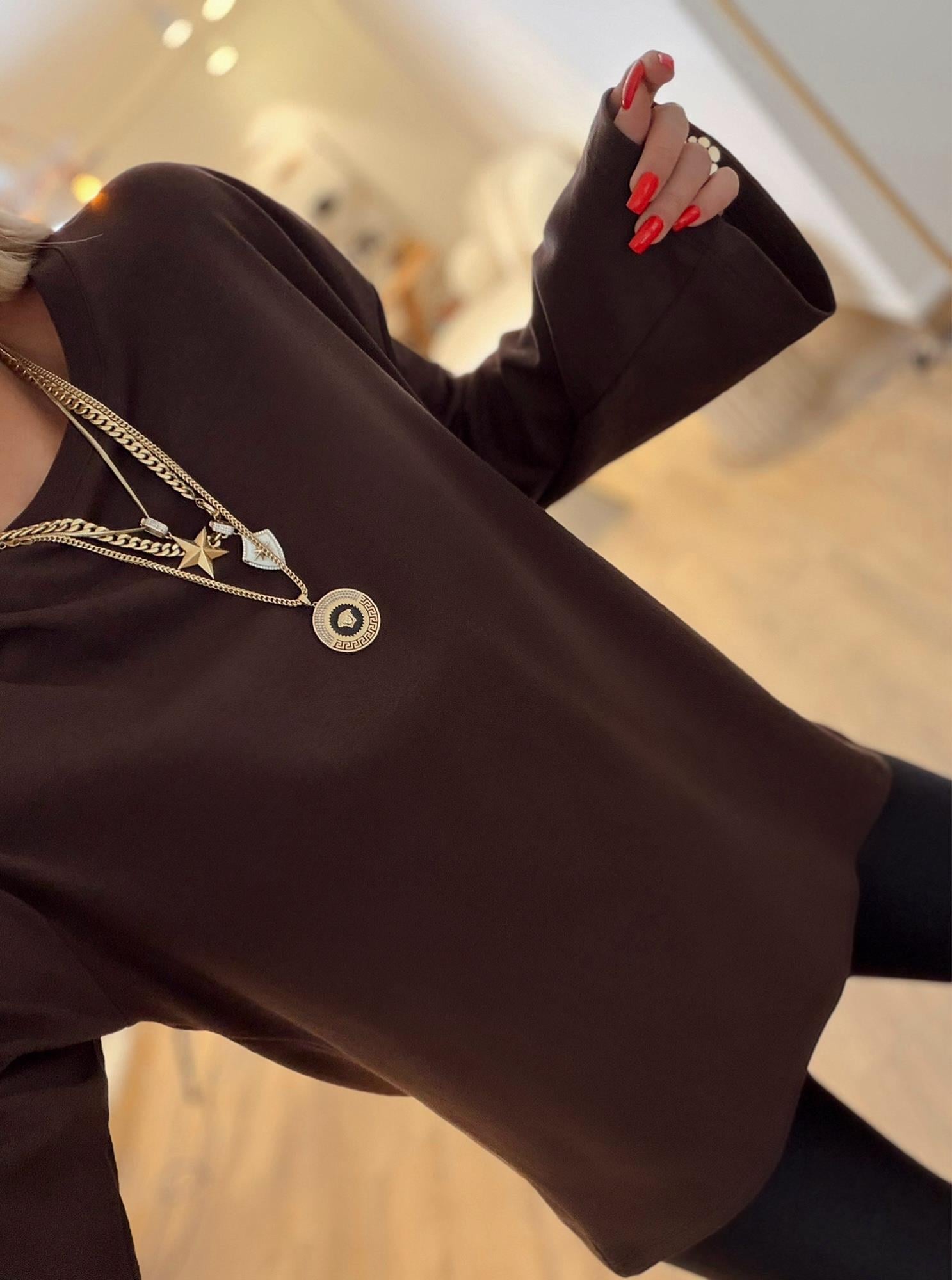 Uzun Kol Oversize Kahve Basic