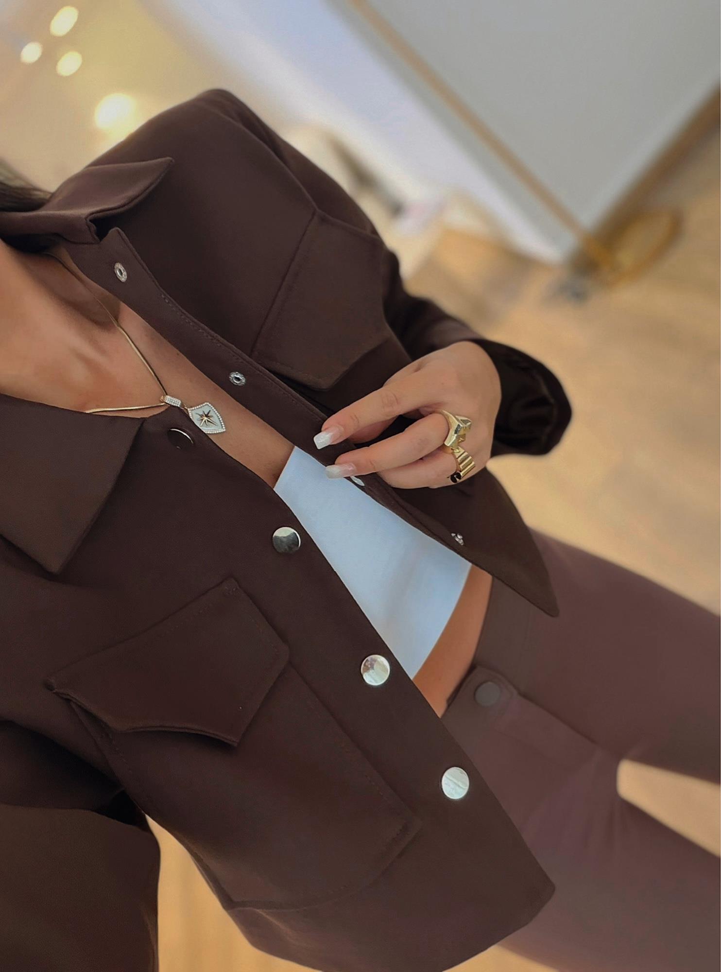 Vatkalı Kahve Crop Ceket