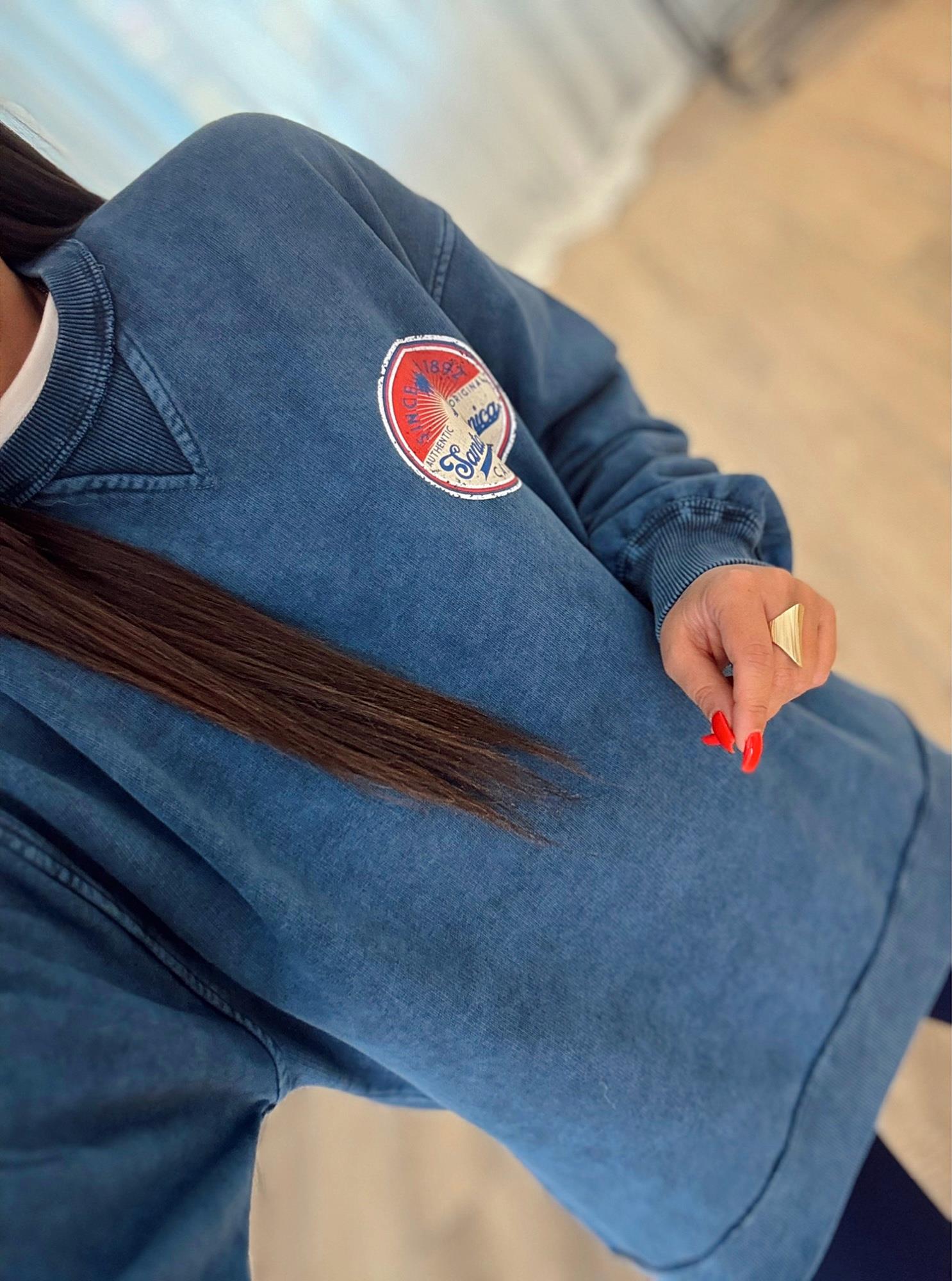 Yıkamalı Mavi Santa Monica Sweatshirt