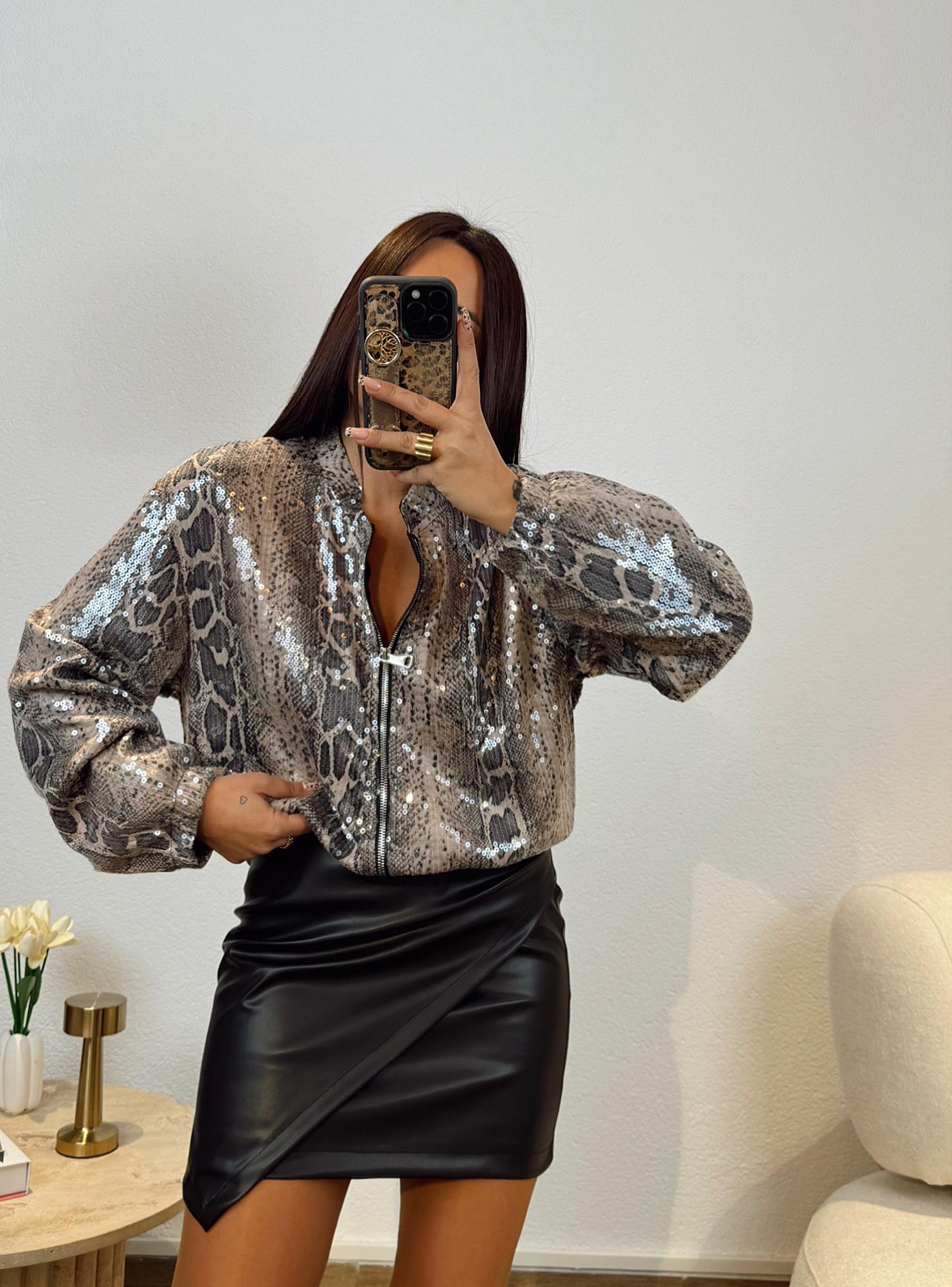 Yılan Desen Payet Bomber