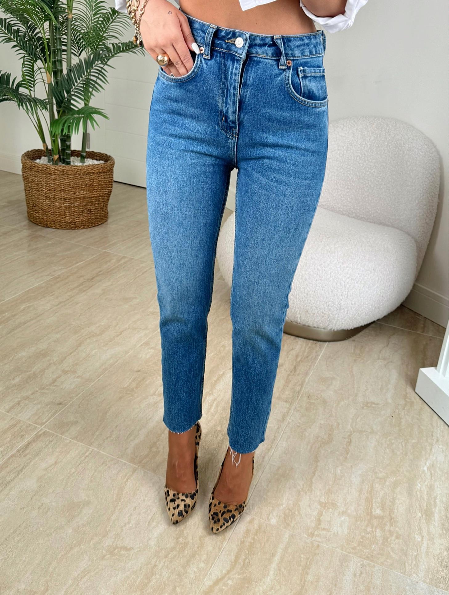 Z.A Kesik Paça Koyu Mavi Mom Fit