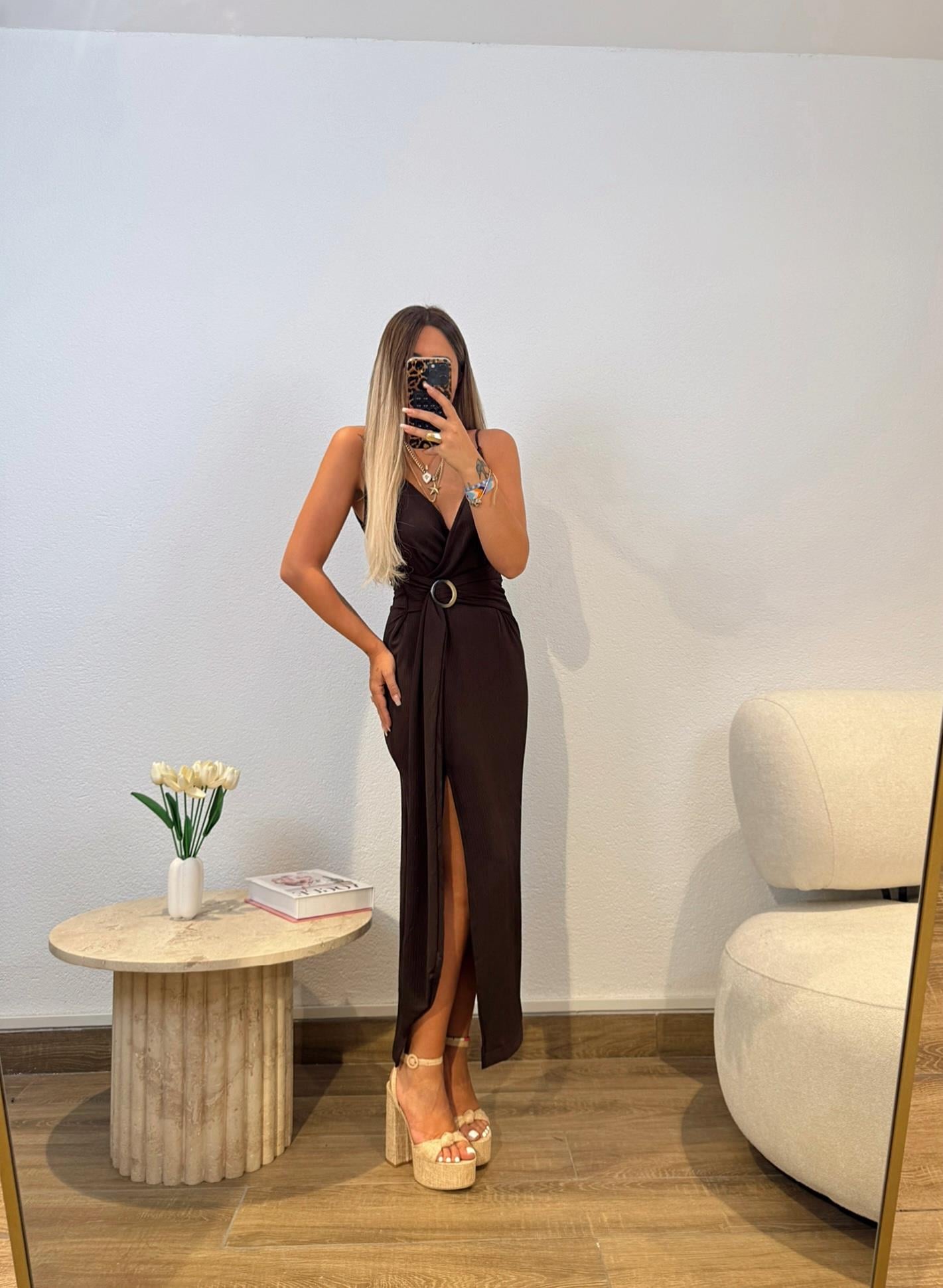 Z.a Kemer Detay İp Askılı Kahve Elbise