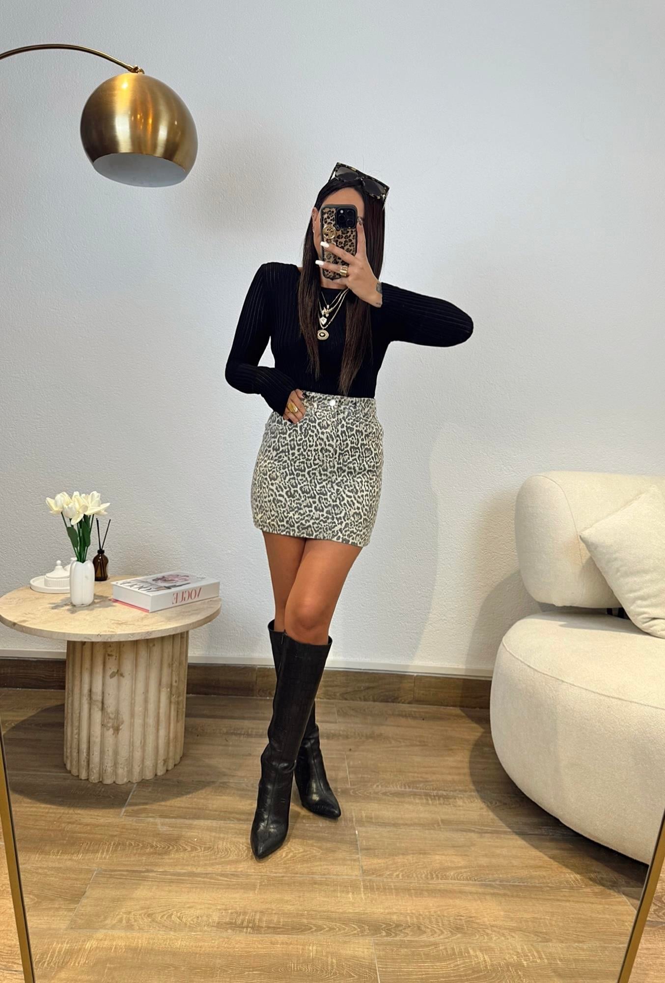 Z.a Leopar Desen Jean Mini Etek