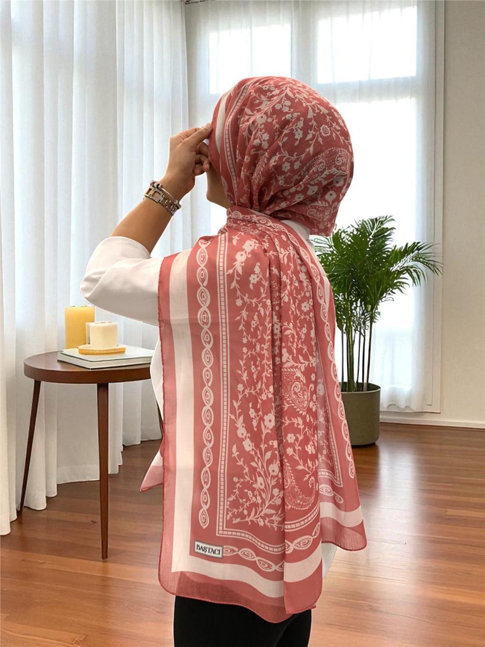 BAŞTACI 2025 YAZ SEZONU 0349 KİLİM DESEN GÜL KURUSU ŞAL