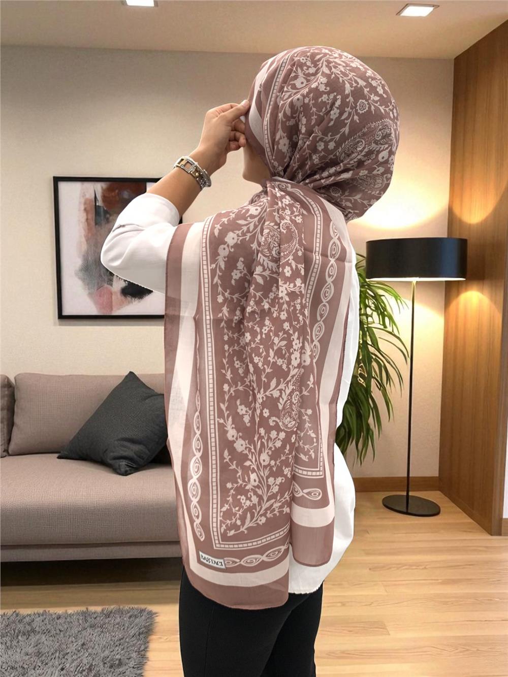 BAŞTACI 2025 YAZ SEZONU 0349 KİLİM DESEN KOYU VİZON ŞAL