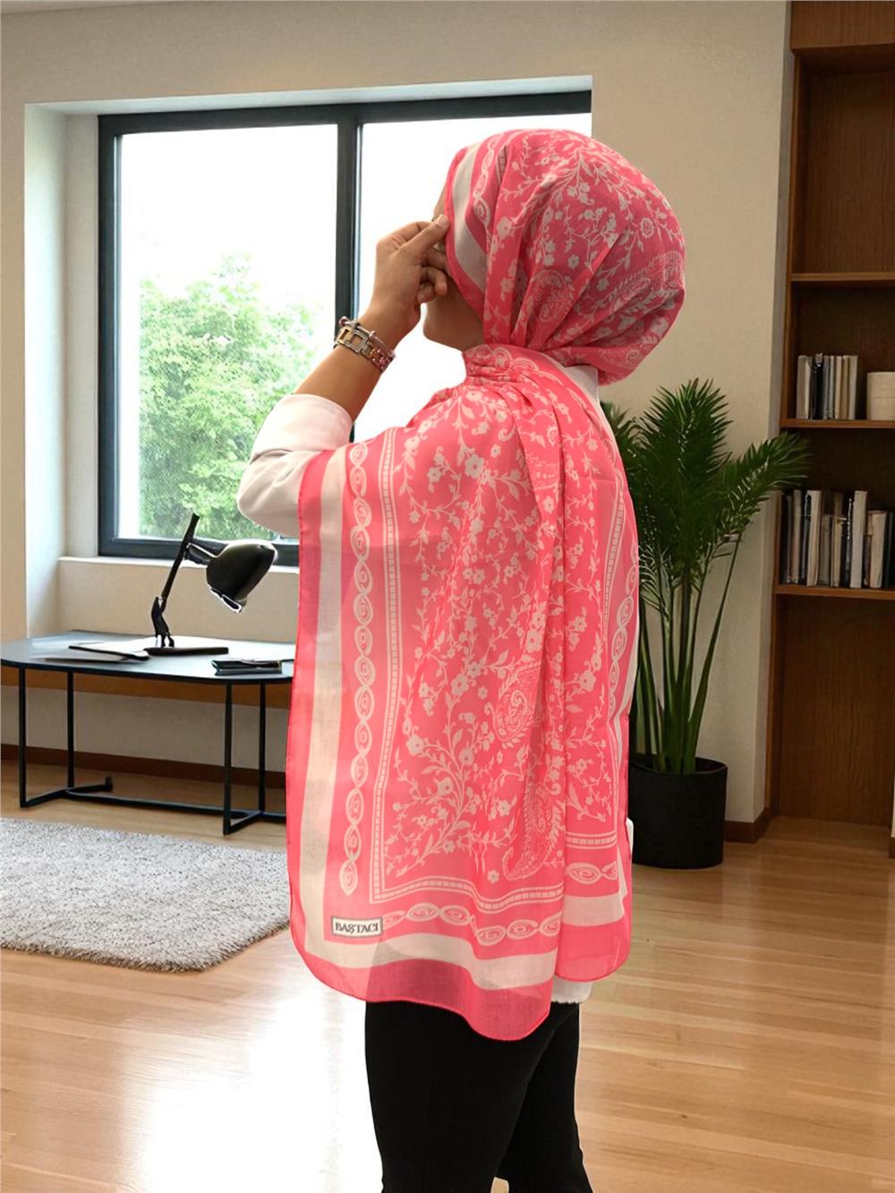 BAŞTACI 2025 YAZ SEZONU 0349 KİLİM DESEN PEMBE ŞAL