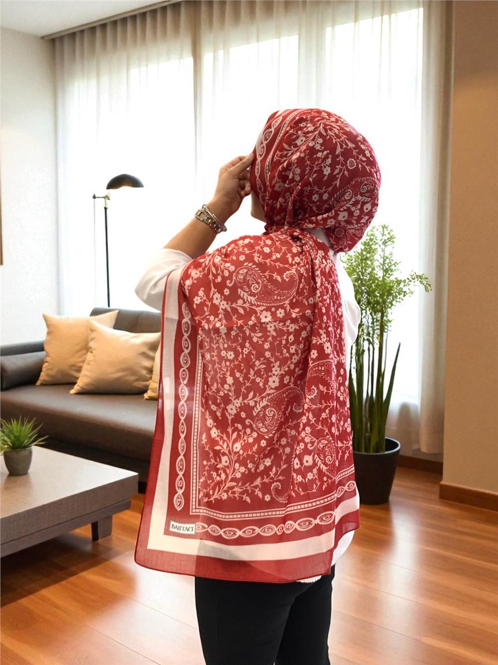 BAŞTACI 2025 YAZ SEZONU 0349 KİLİM DESEN BORDO ŞAL