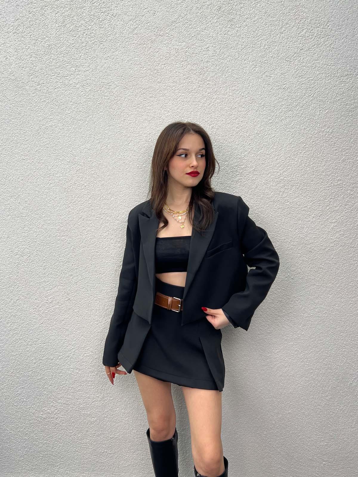 Alicante Siyah Crop Ceket Etek Takım