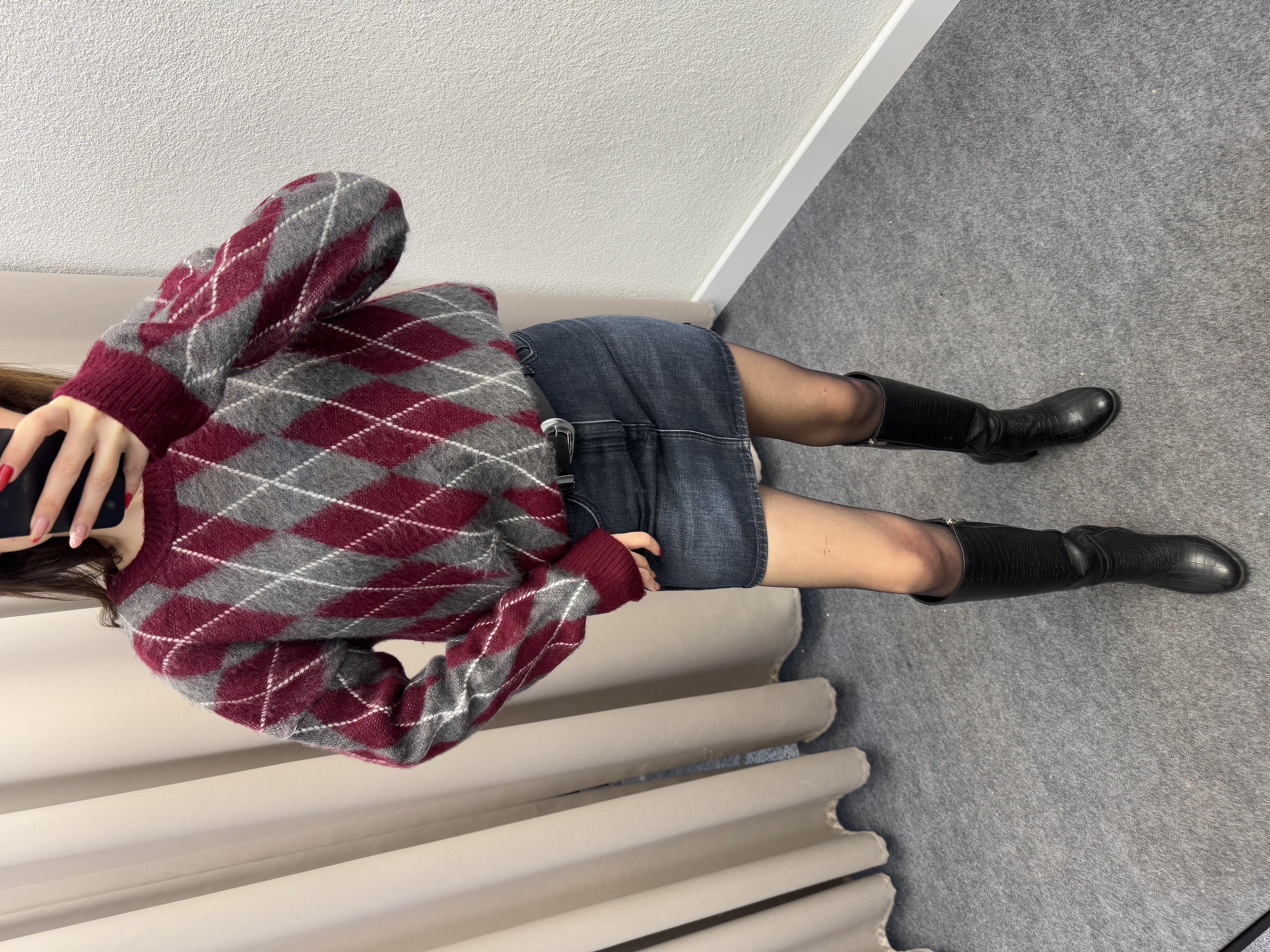 BAKLAVA DESEN OVERSİZE KALIP KAZAK BORDO