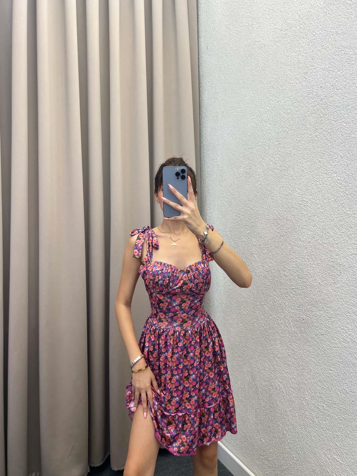 Beoa Dijital Baskılı Pembe Elbise