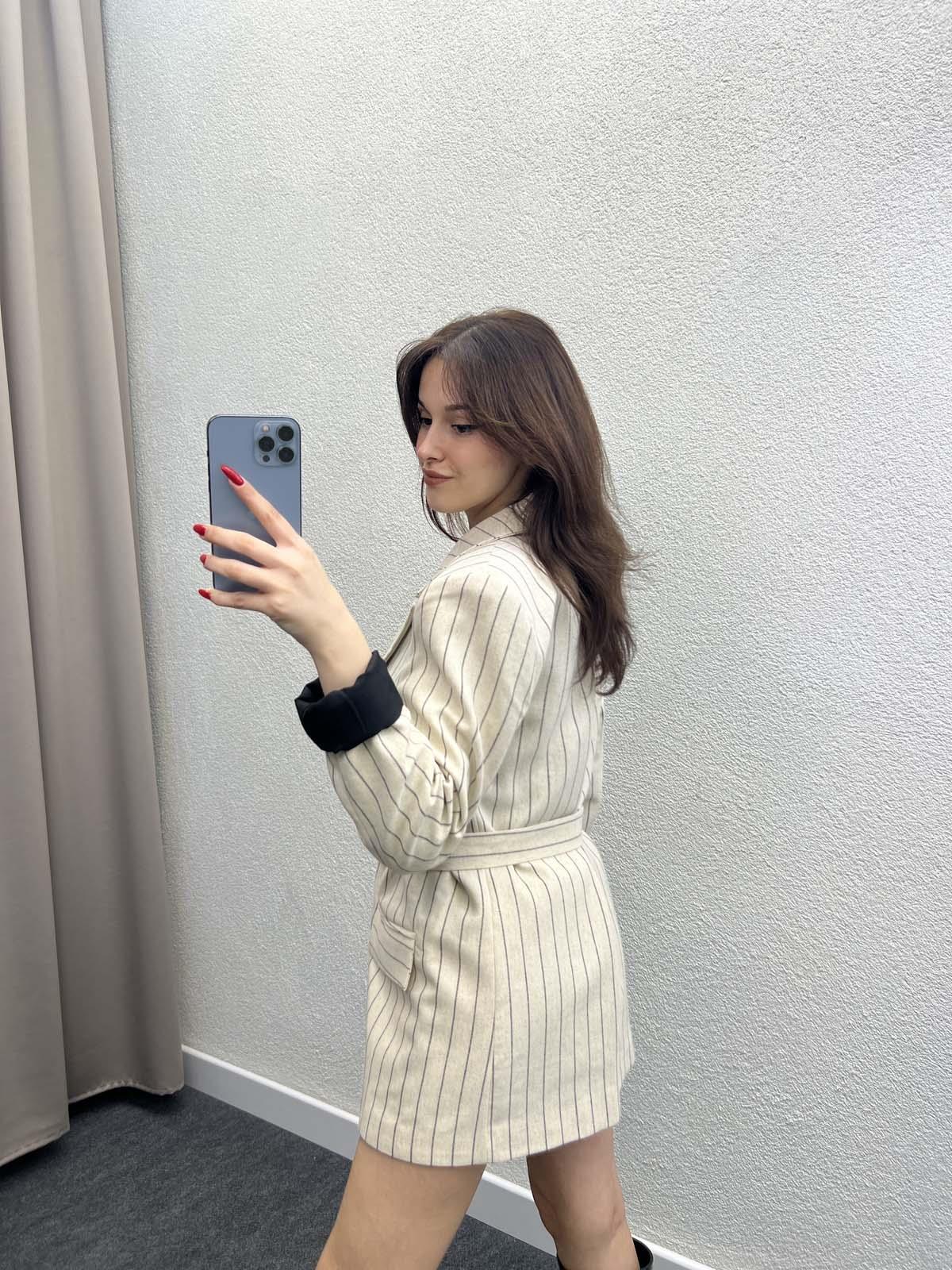 Çizgili Astarlı Keten Taş Çeket