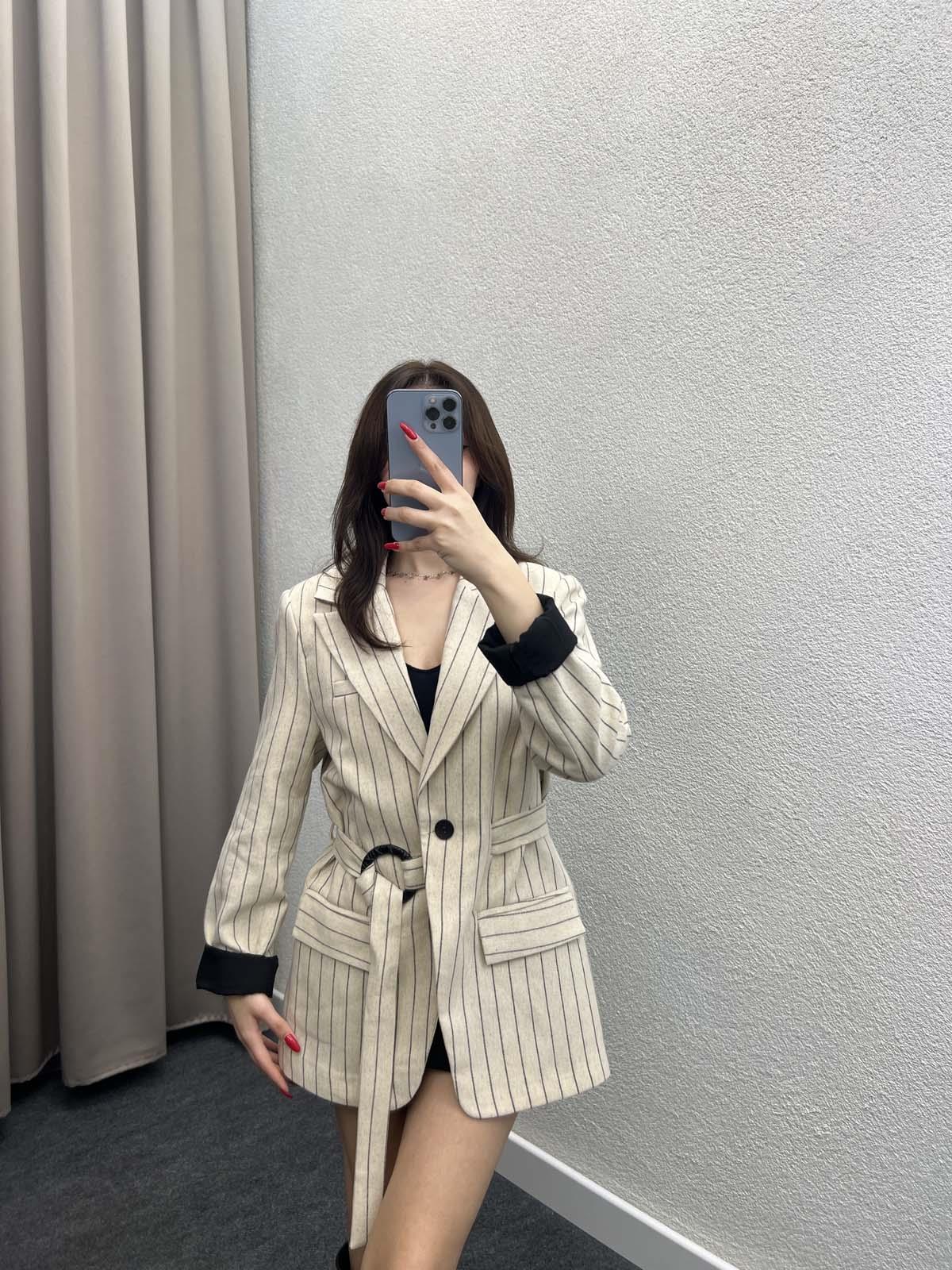 Çizgili Astarlı Keten Taş Çeket