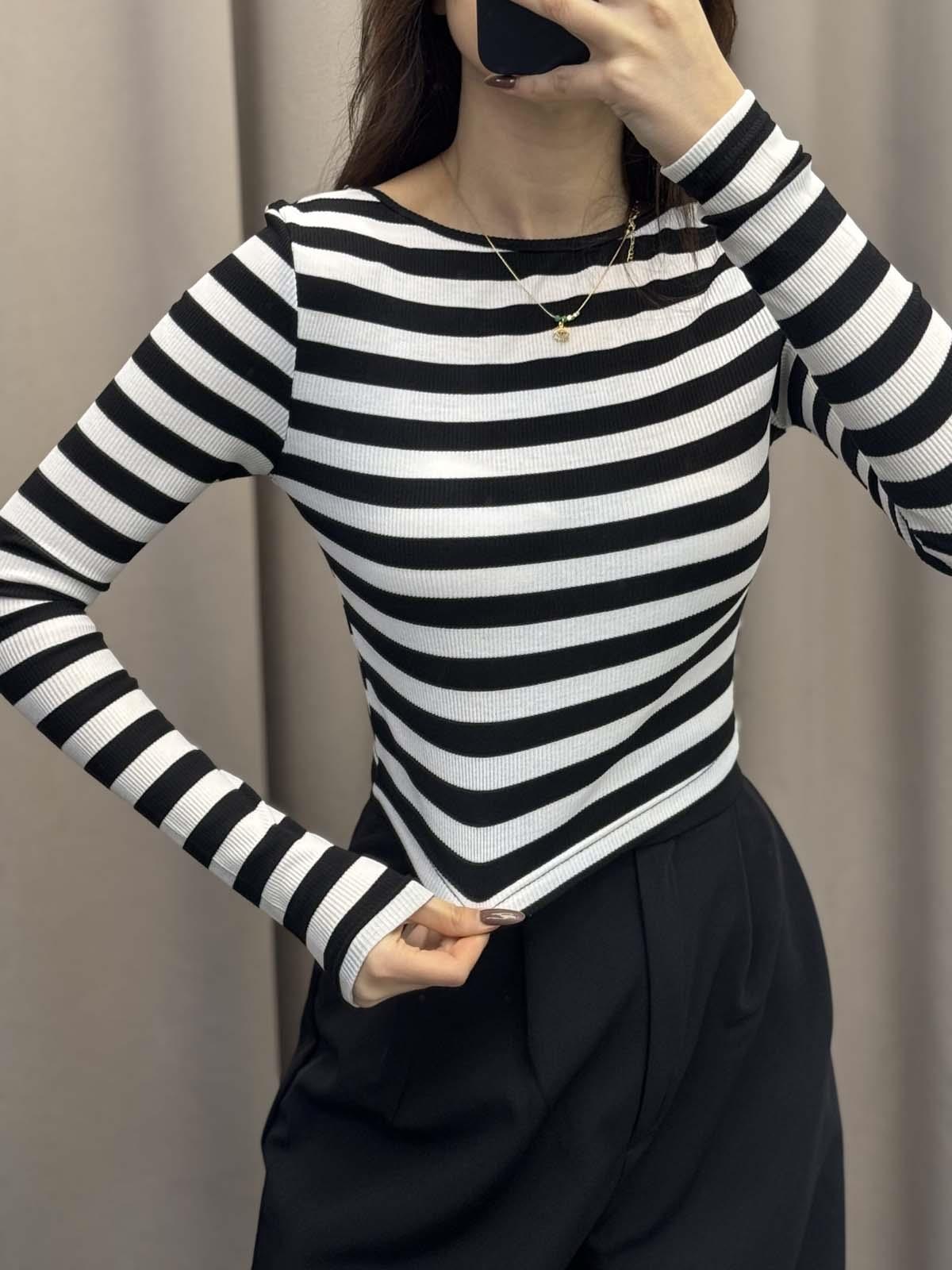 Çizgili Sırt Dekolteli Crop