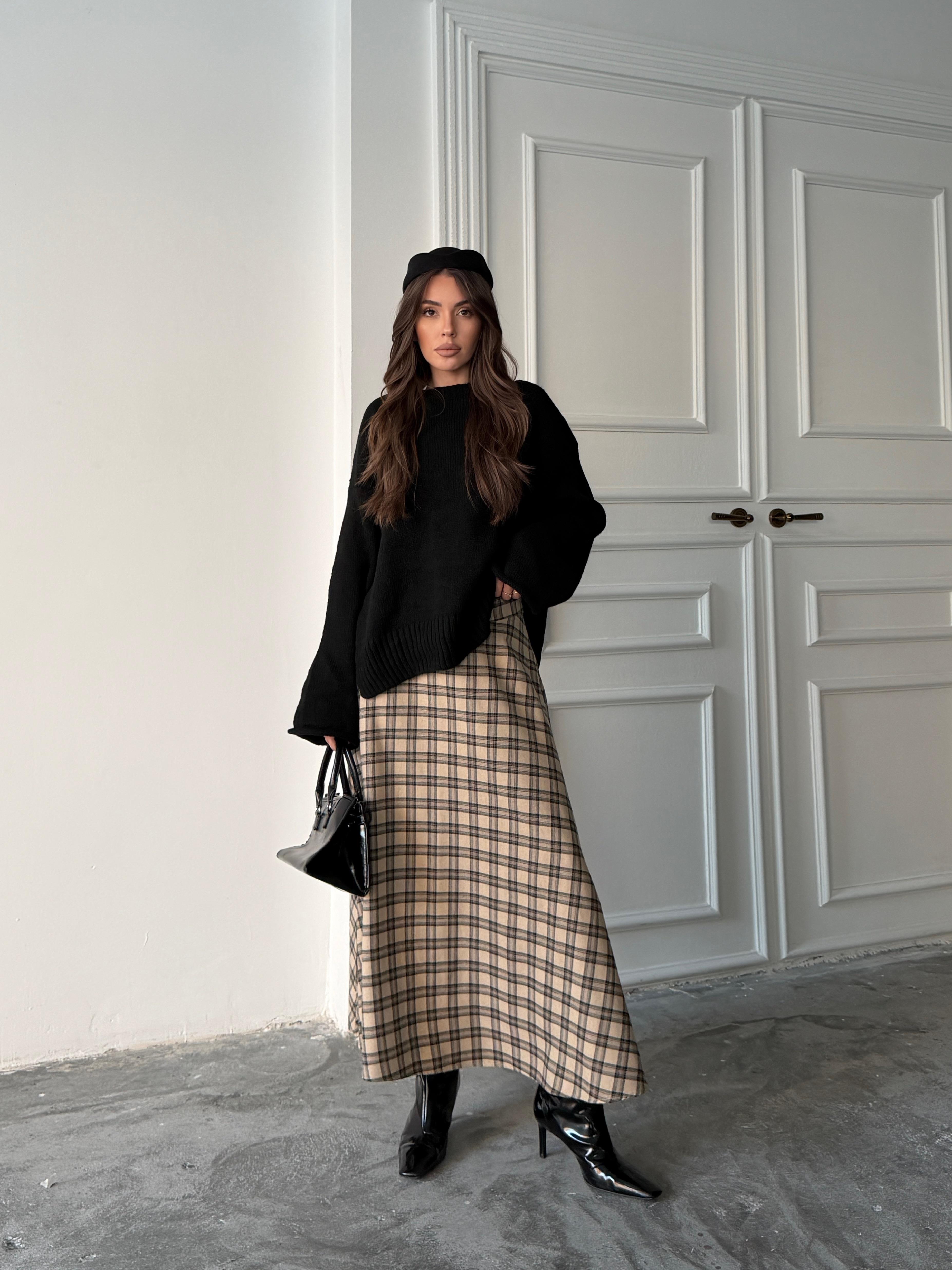 EKOSE KLOŞ ETEK UZUN BOY BEJ-KAHVE